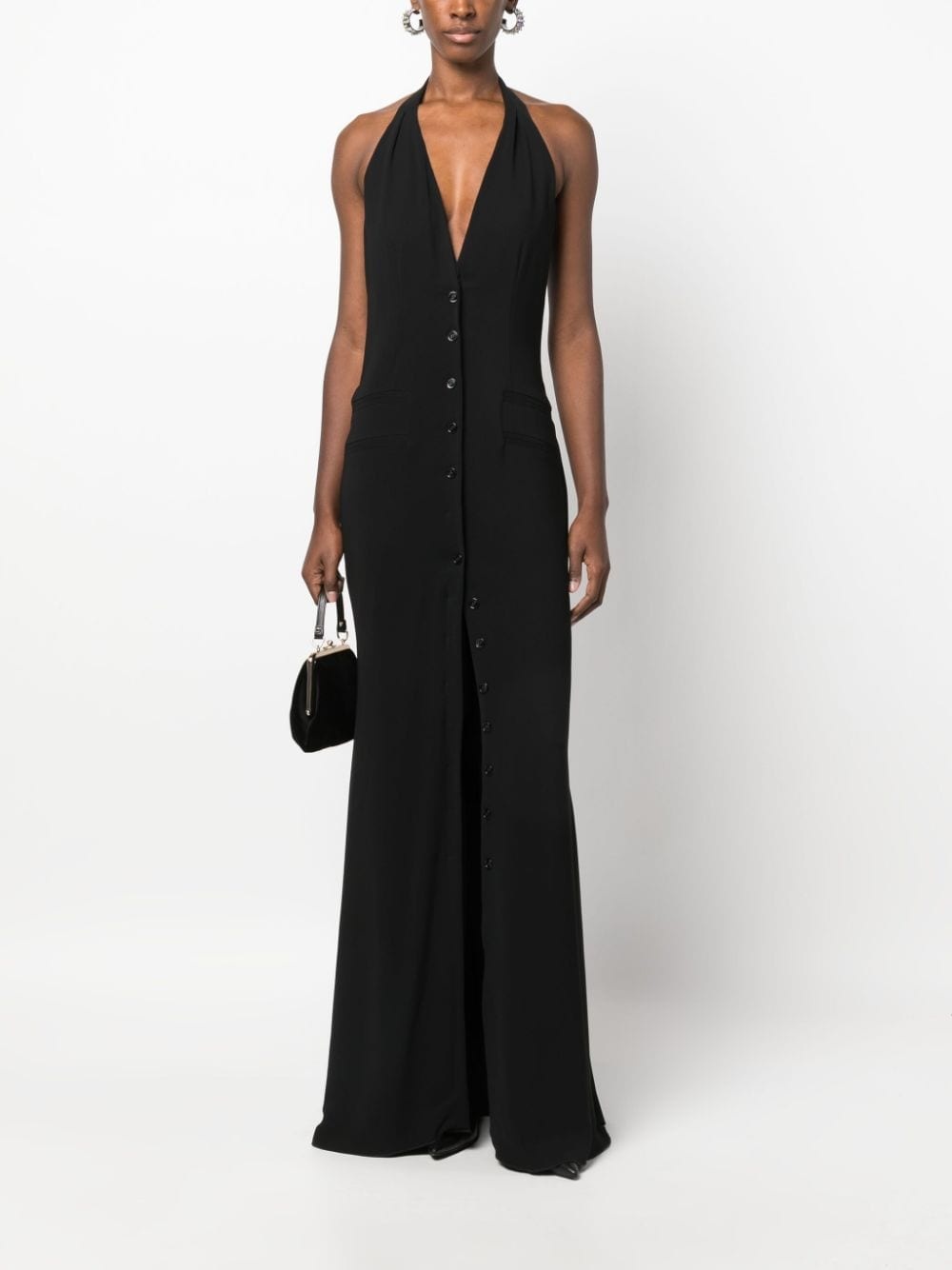 plunging V-neck sleeveless long dress - 2