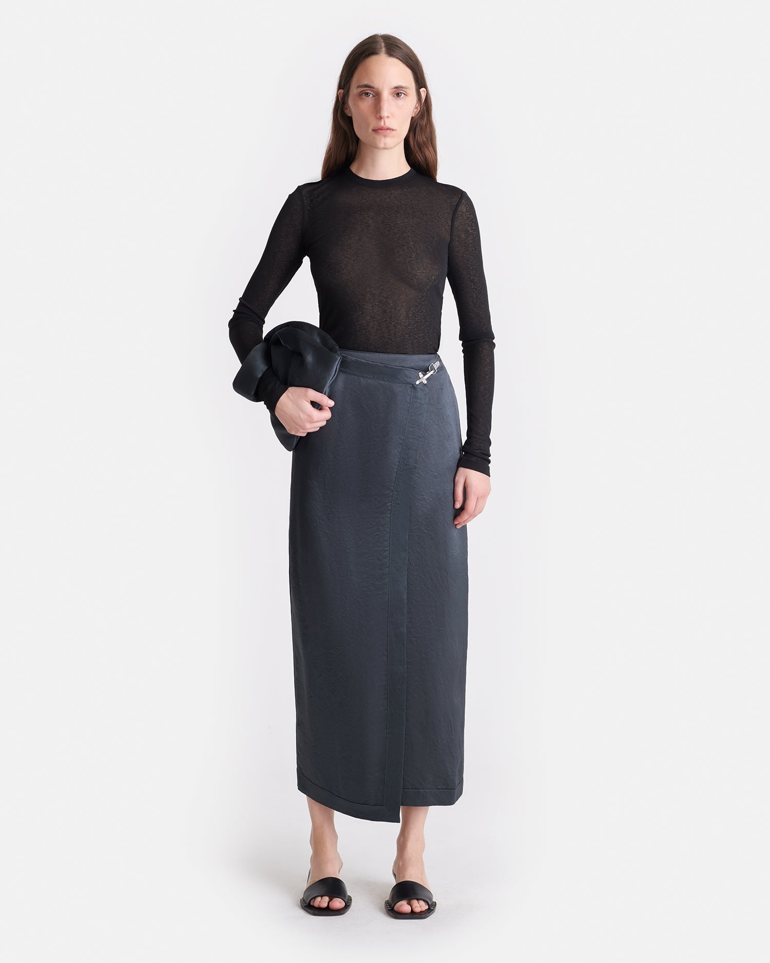 Crinkled Satin Midi Skirt - 3