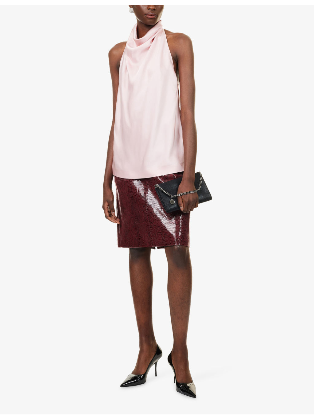 Halterneck Draped Satin Top - 2