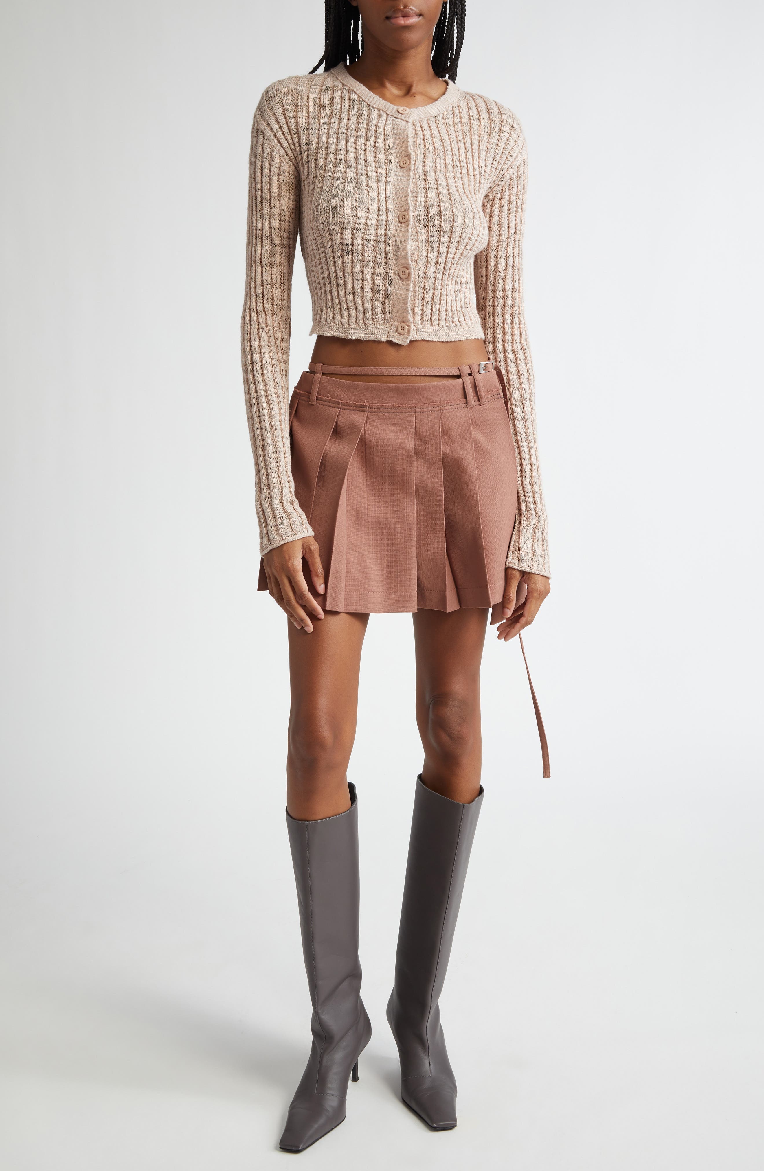 Acne Studios Kiko Rib Linen Blend Cardigan in Dusty Pink at Nordstrom - 2