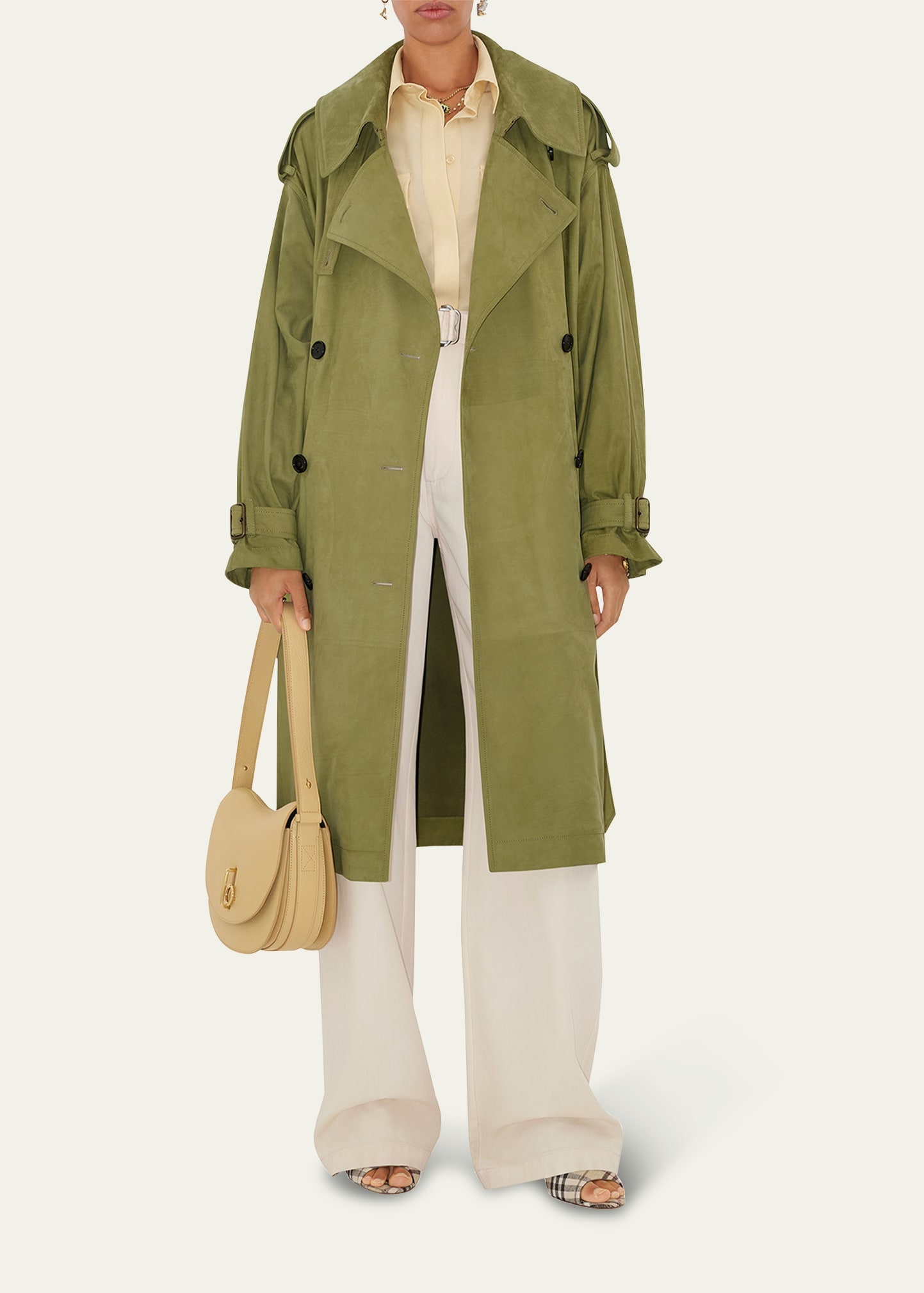 Double-Breasted Suede Trench Coat - 2