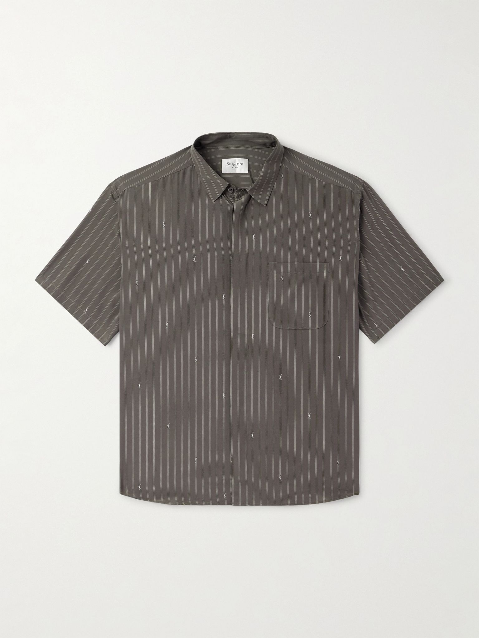 Striped Silk Crepe de Chine Shirt Gray - 1