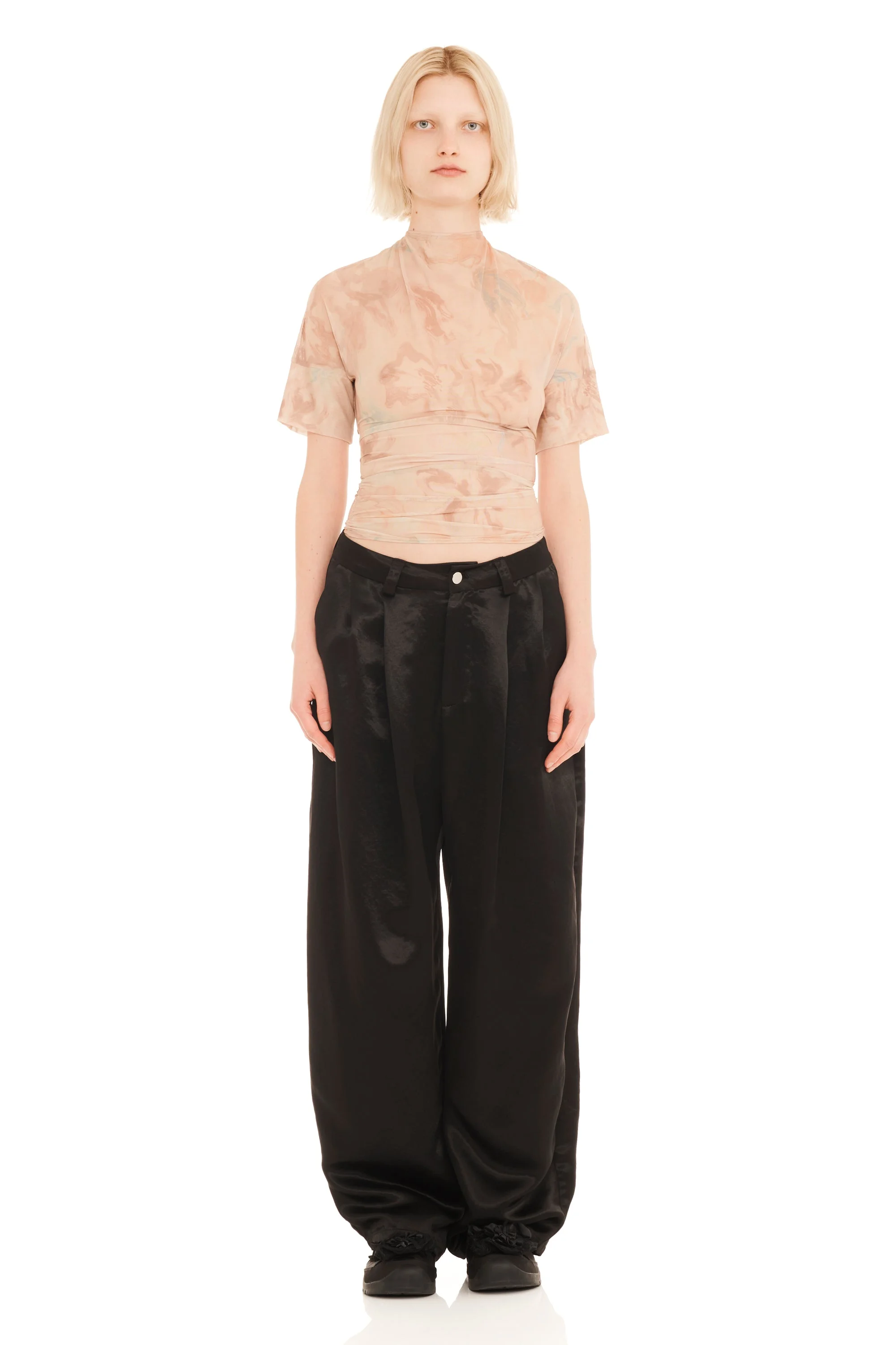 BLACK SATIN CATCHFLY TROUSER - 1