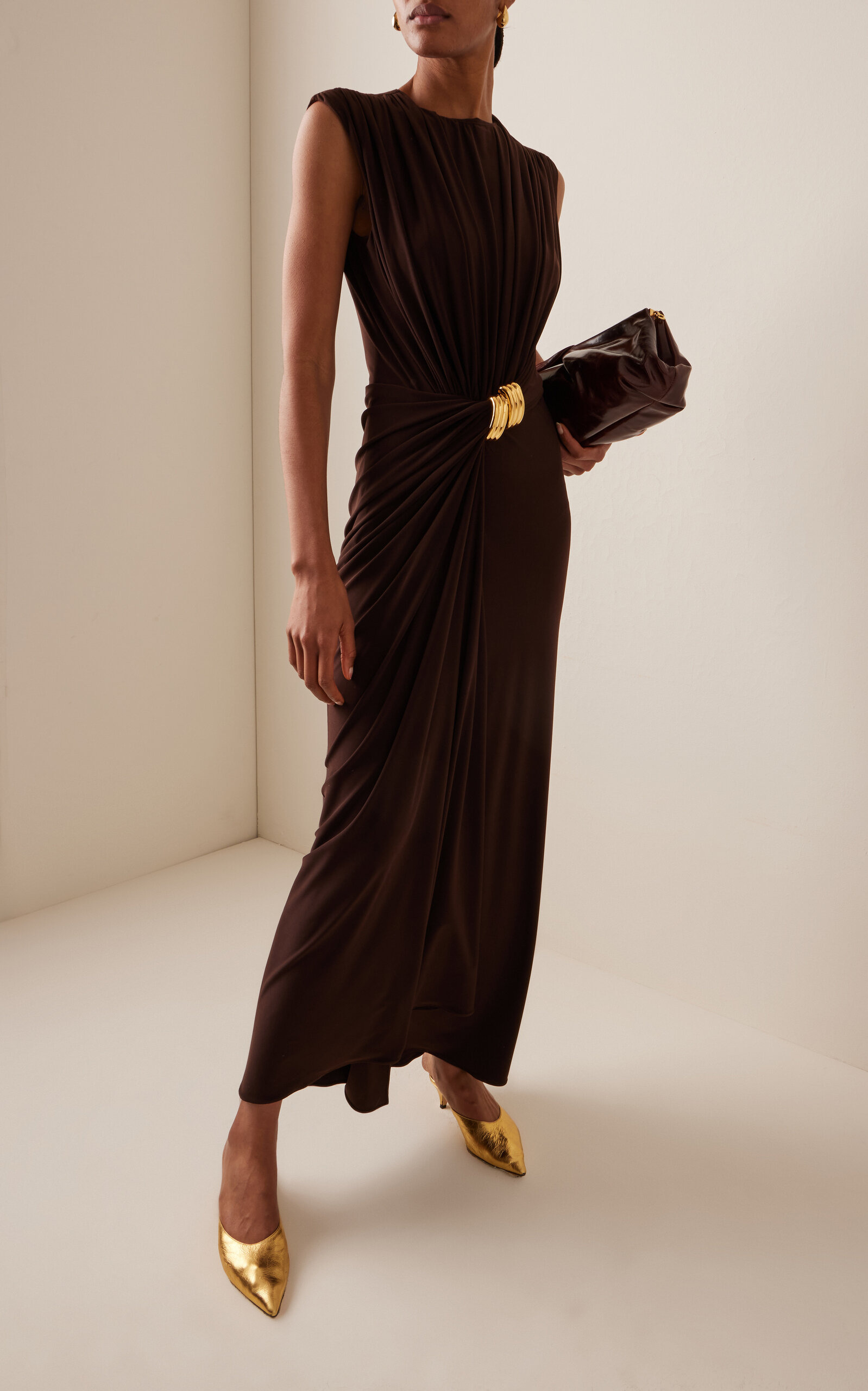 The Serena Draped Jersey Maxi Dress brown - 2