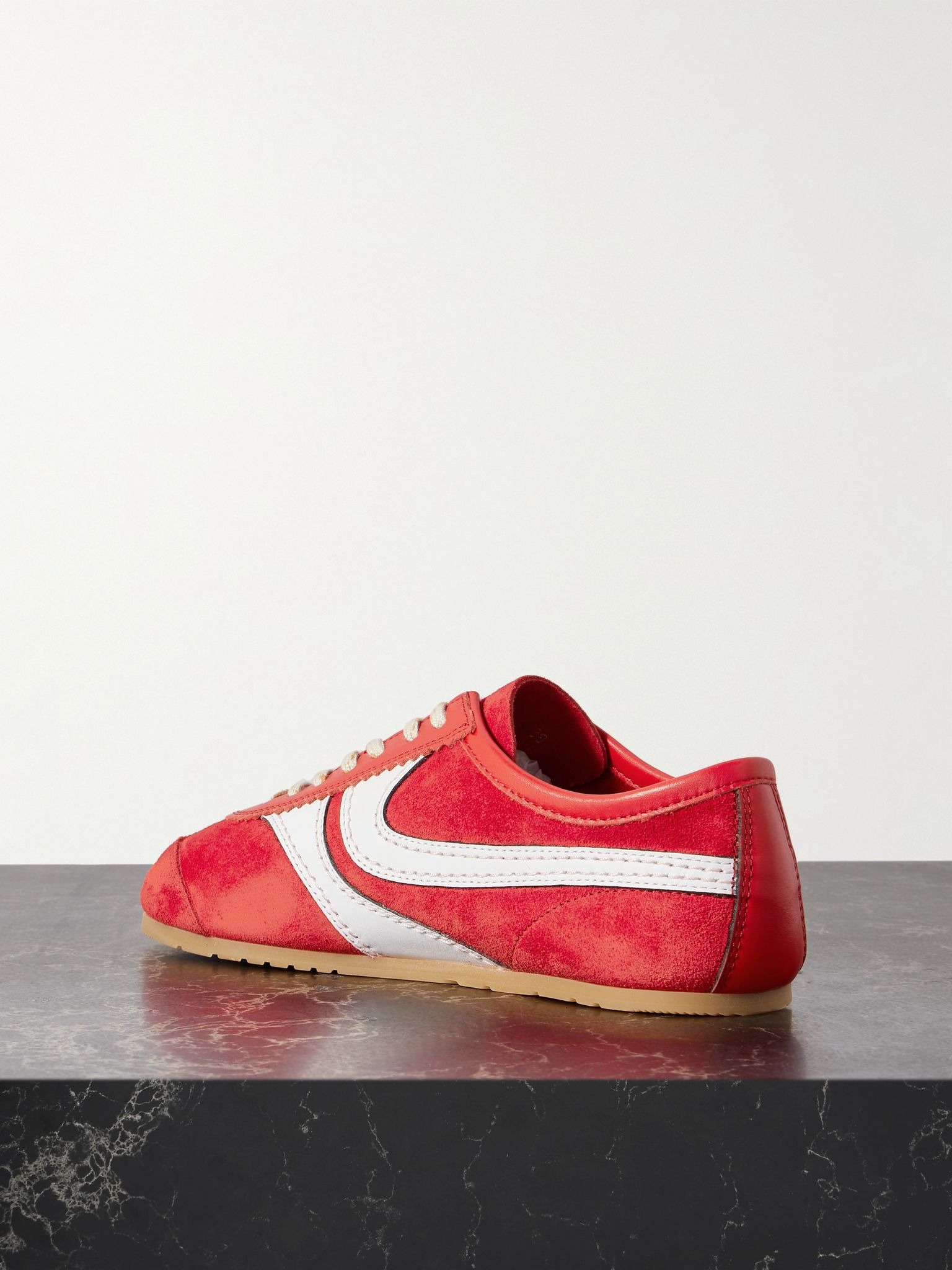 Leather-trimmed suede sneakers Red - 3