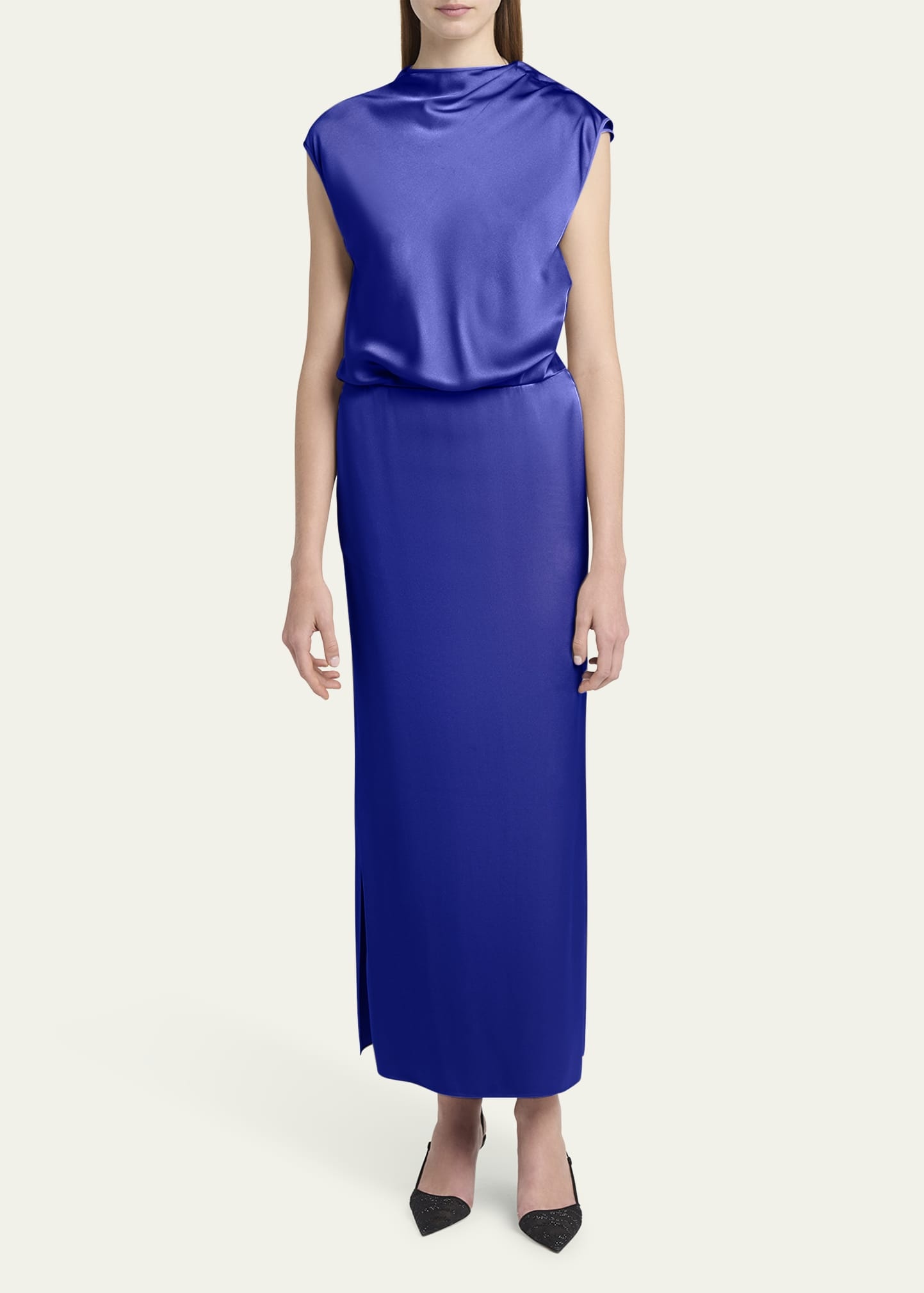 High-Neck Double Silk Satin Gown - 2
