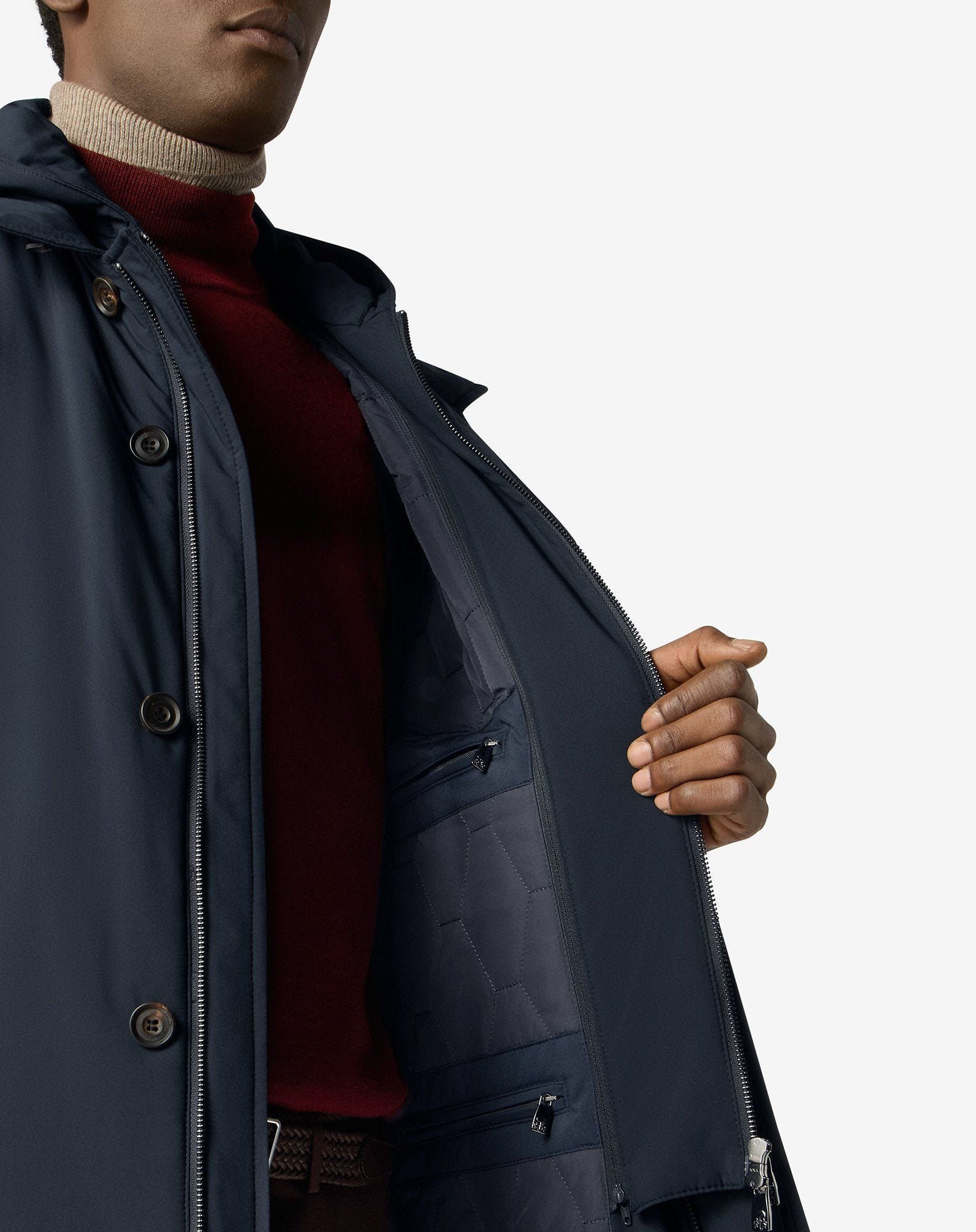 Blue padded techno poplin caban coat with detachable vest - 5