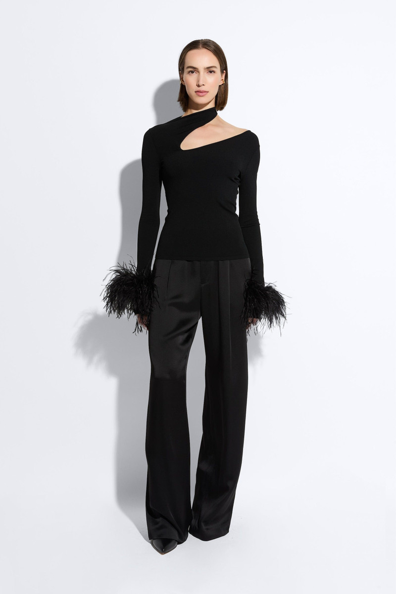 LAPOINTE Matte Viscose Asymmetric Top With Feathers outlook