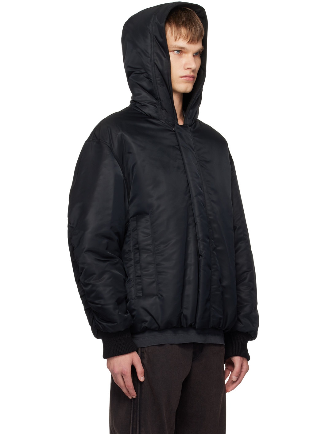 Black Hooded Bomber Jacket - 2