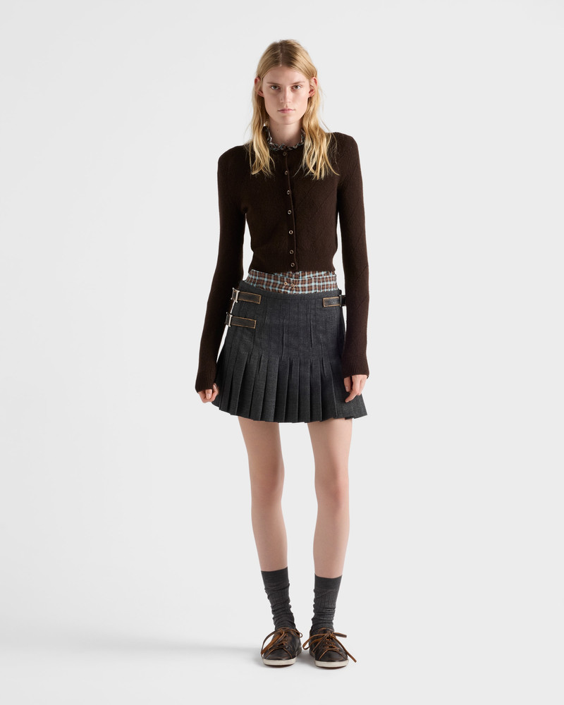 Prada Pleated rush stitch wool miniskirt outlook