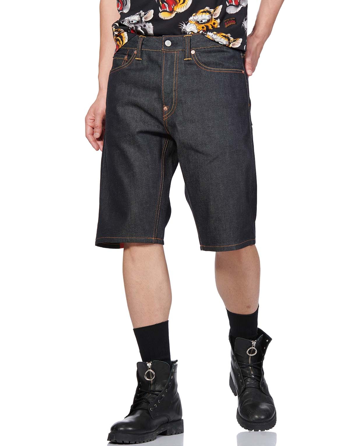DAICOCK PRINTED DENIM SHORTS WITH TIGER-PATTERNED KAMON EMBROIDERY - 5