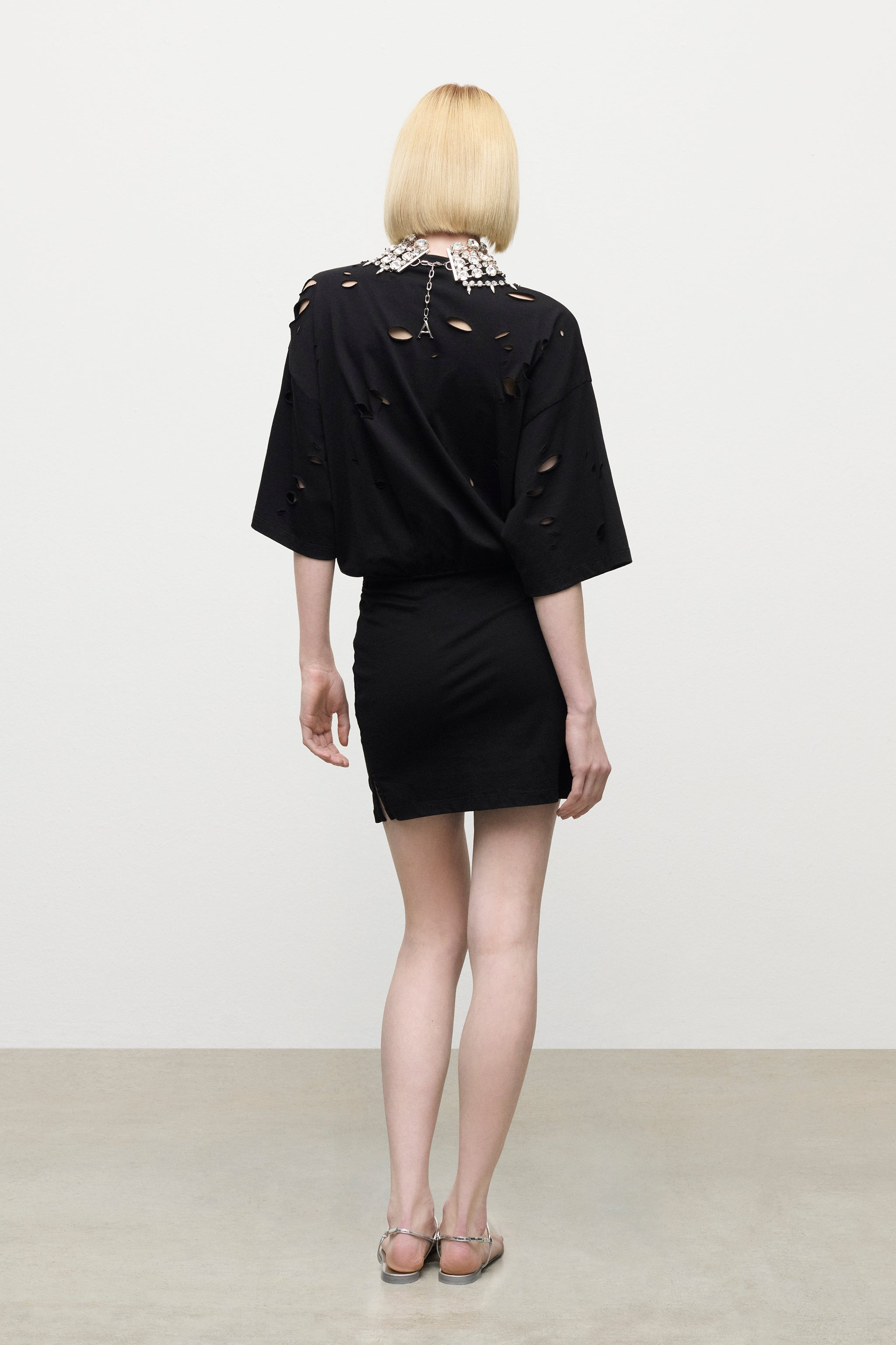 DISTRESSED CRYSTAL EMBELLISHED GRAPHIC T-SHIRT MINI DRESS - 4