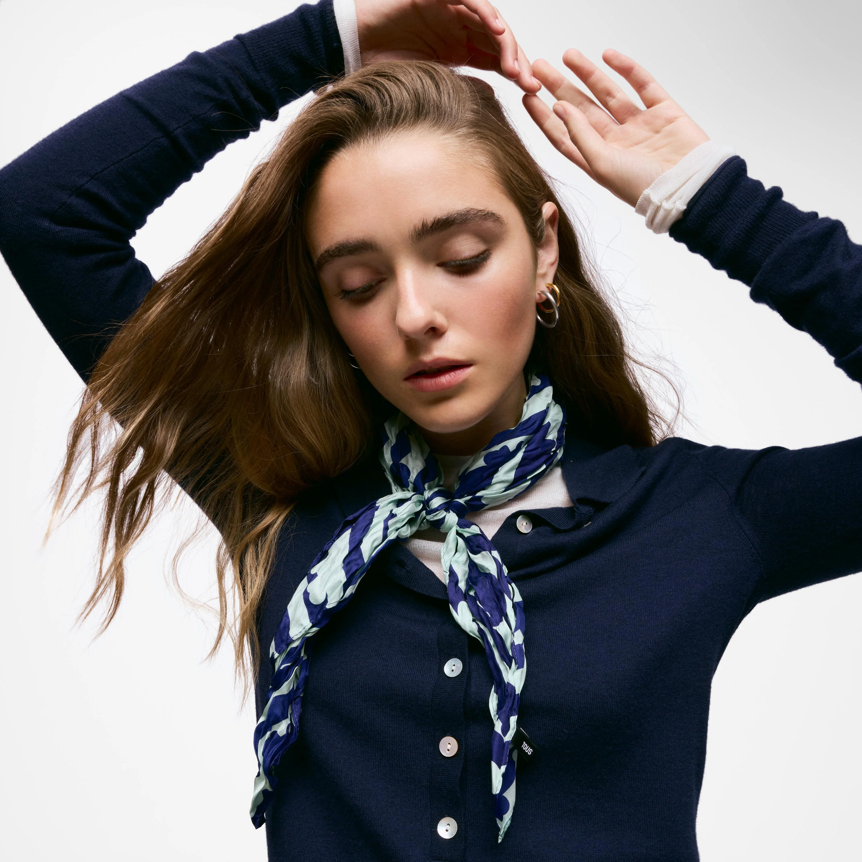 Dark blue and mint green silk Scarf TOUS Bear Stripes - 1