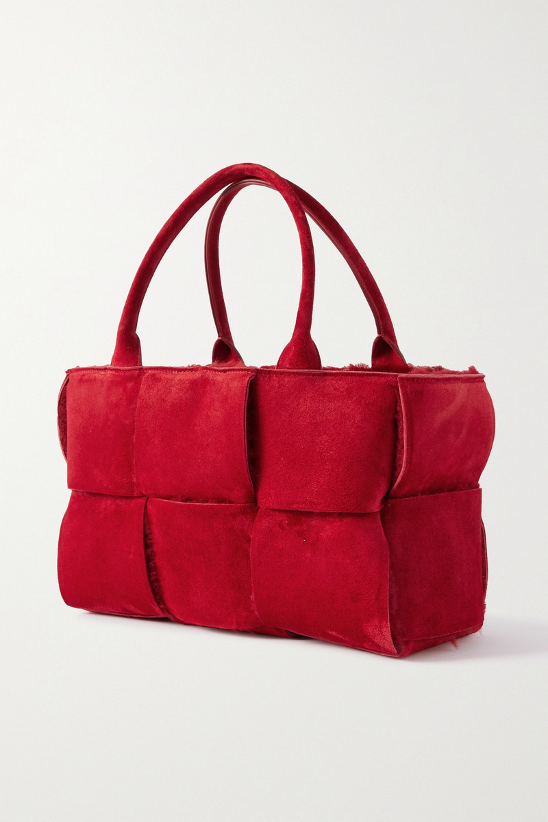 Arco shearling-trimmed intrecciato suede tote 3