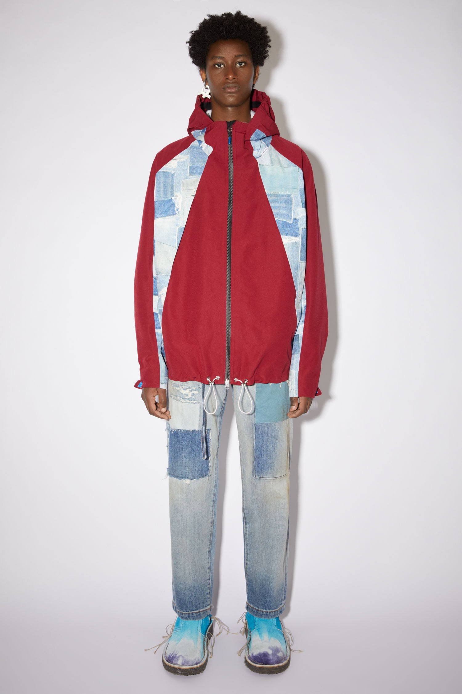 Unlined seam seal jacket - Burgundy/light blue - 2