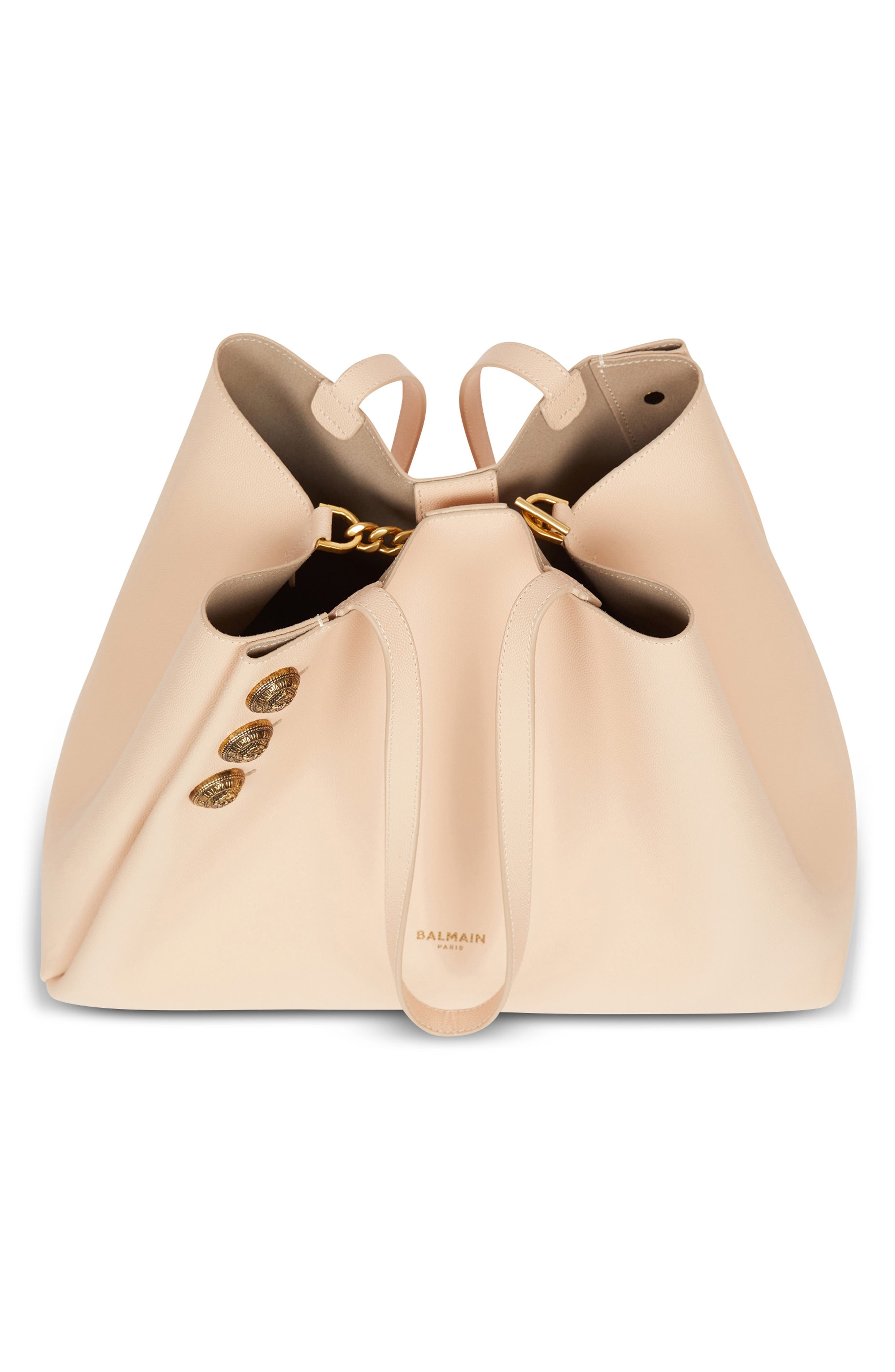 Balmain Emblem Crest Button Calfskin Shopper in 0Dx Beige/Pink at Nordstrom - 3