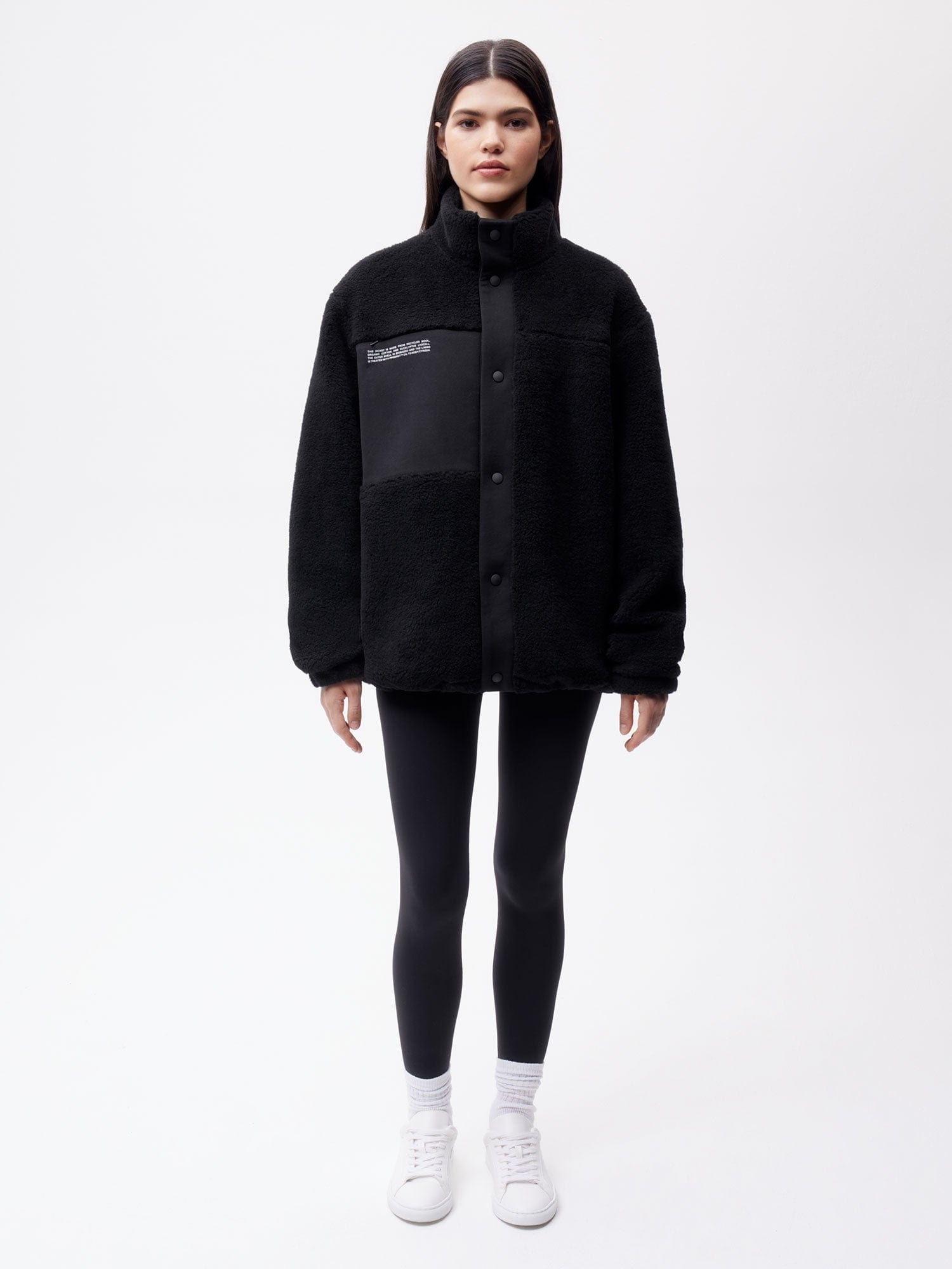 Womens Recycled Wool Fleece Jacket - Black - 3