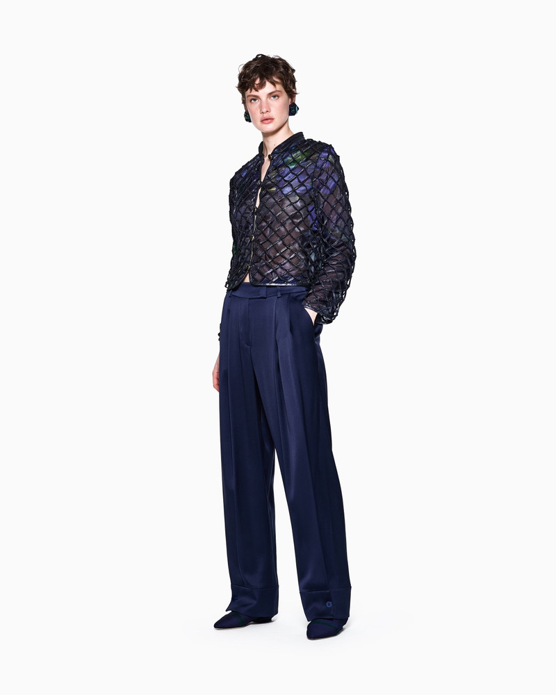 JACKET IN IRIDESCENT WOVEN NAPPA LEATHER AND PRINTED SILK 2