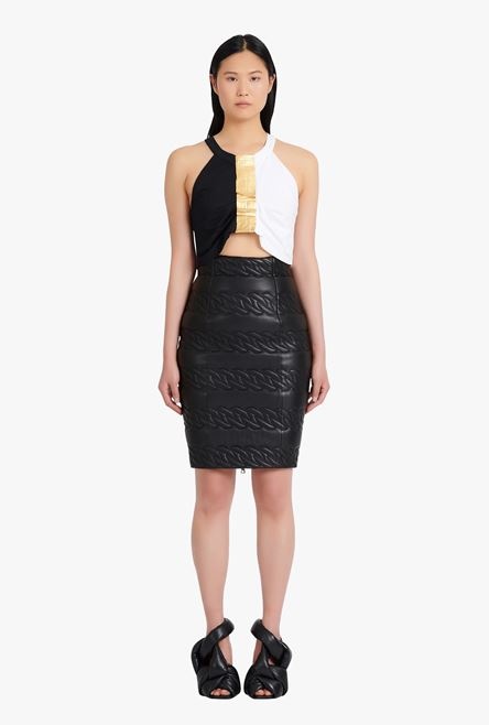 Mid-length quilted black leather skirt - 4