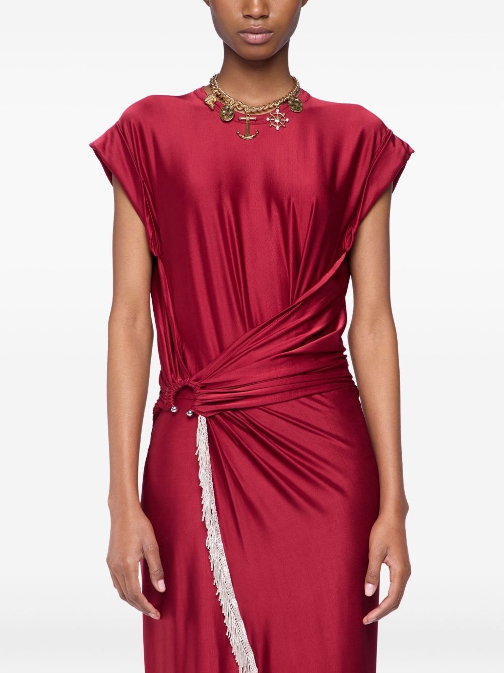 fringe-detailed gathered dress - 3