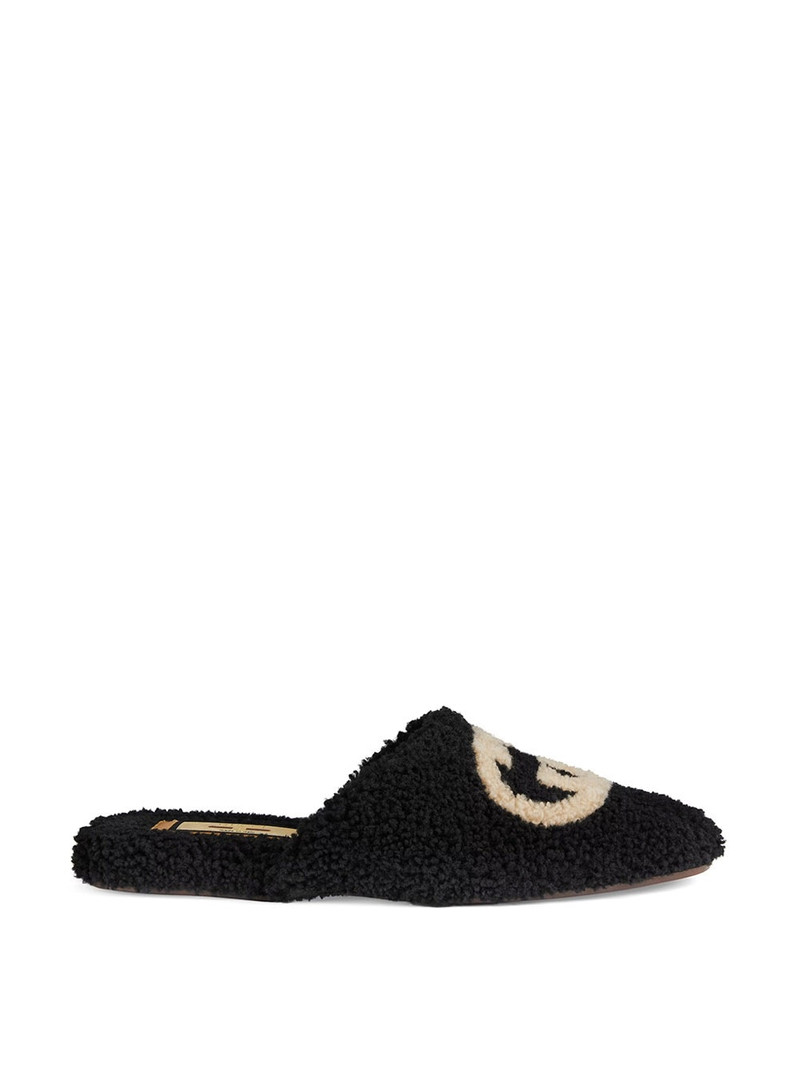 Merino Wool Interlocking G Slipper Black and Butterscotch - 1