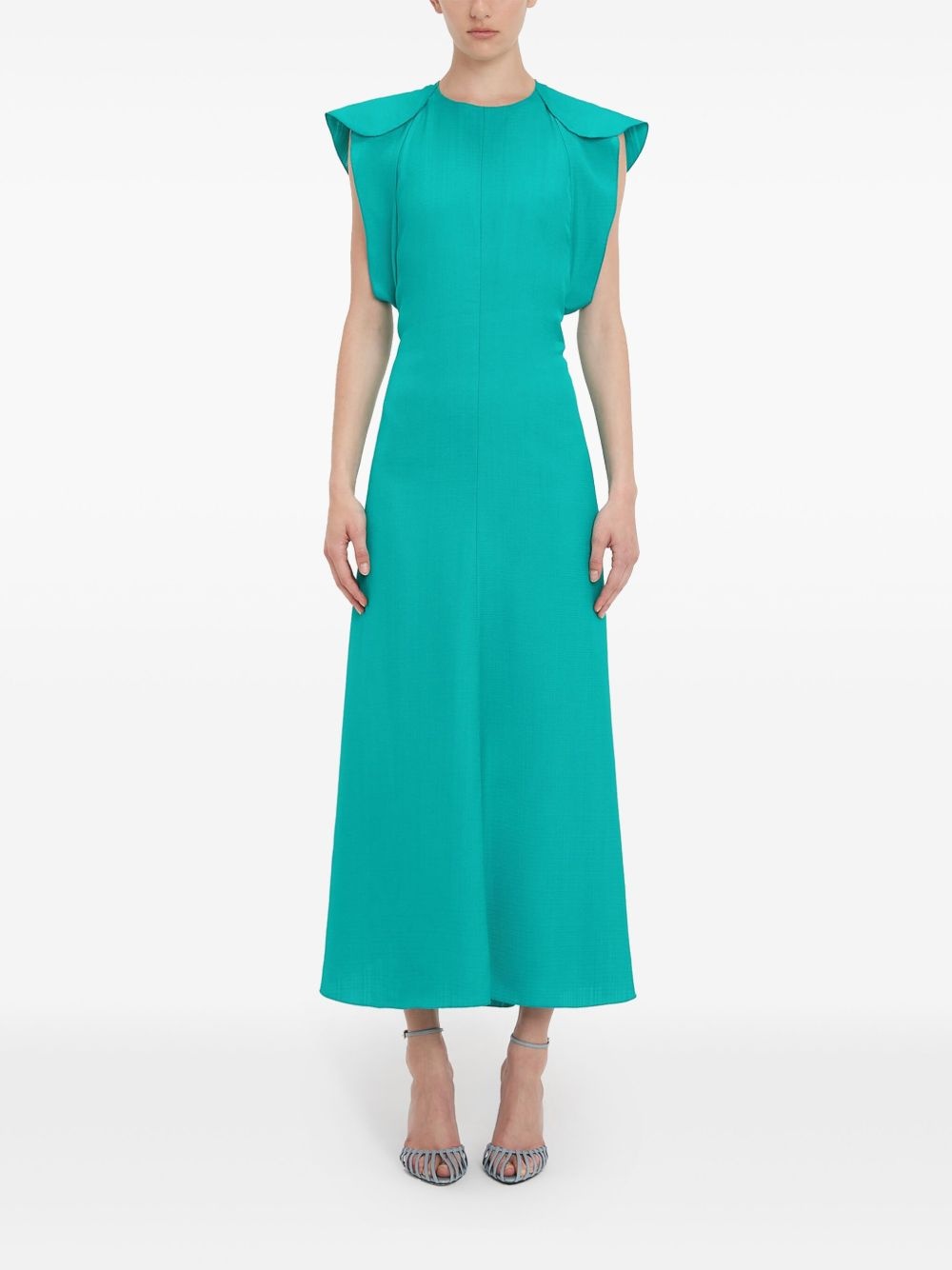 folded cap-sleeve midi dress - 2