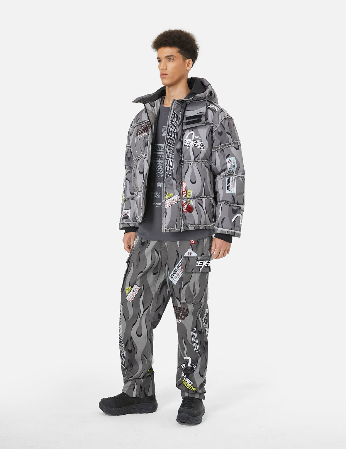 Tear-Away Racing Camouflage Oversized Down Jacket - 3