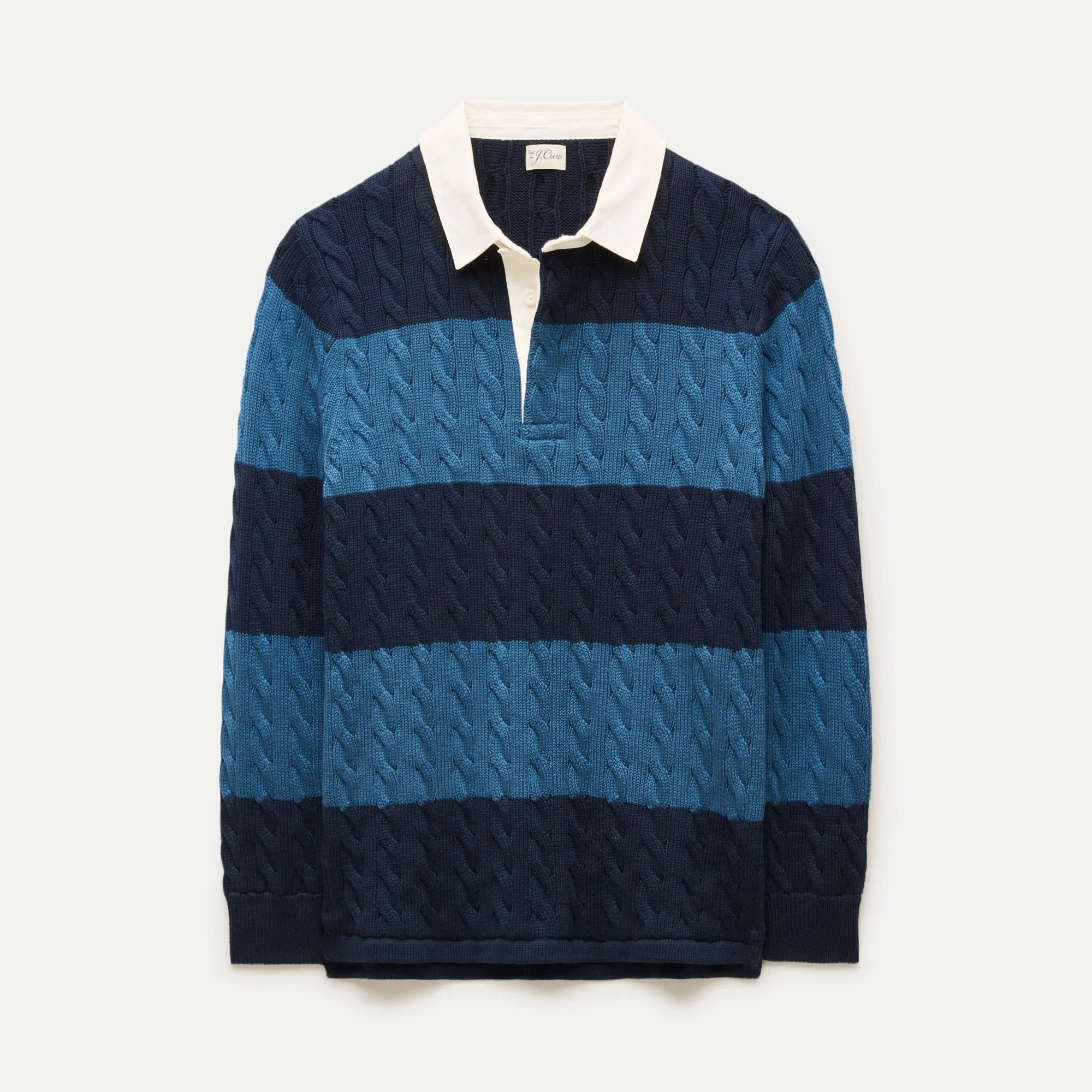 Heritage cotton cable-knit rugby sweater in stripe - 1