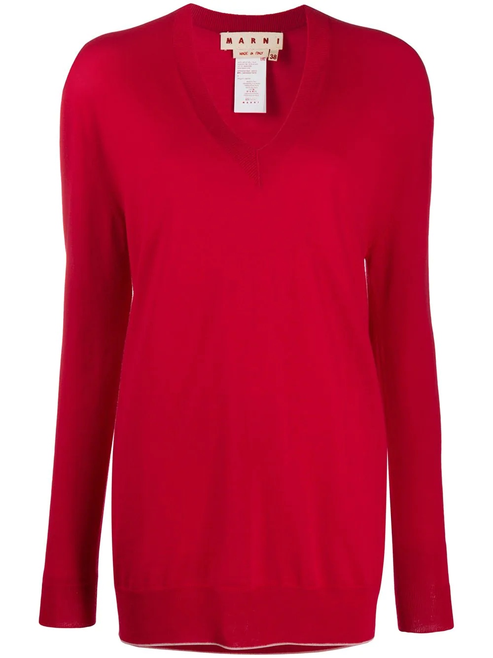 V-neck fine-knit jumper - 1