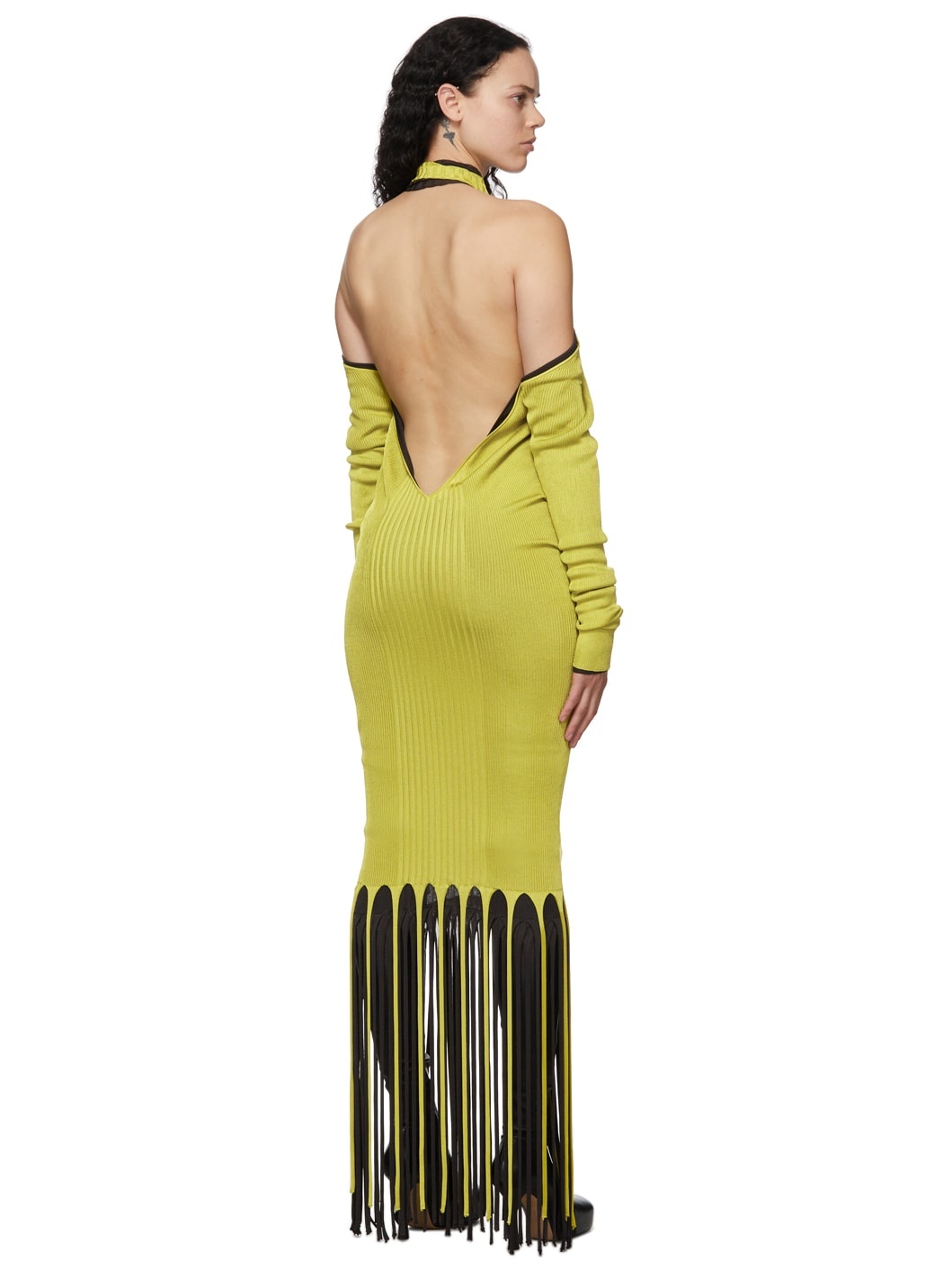 Green & Brown Viscose Twist Fringe Dress - 3