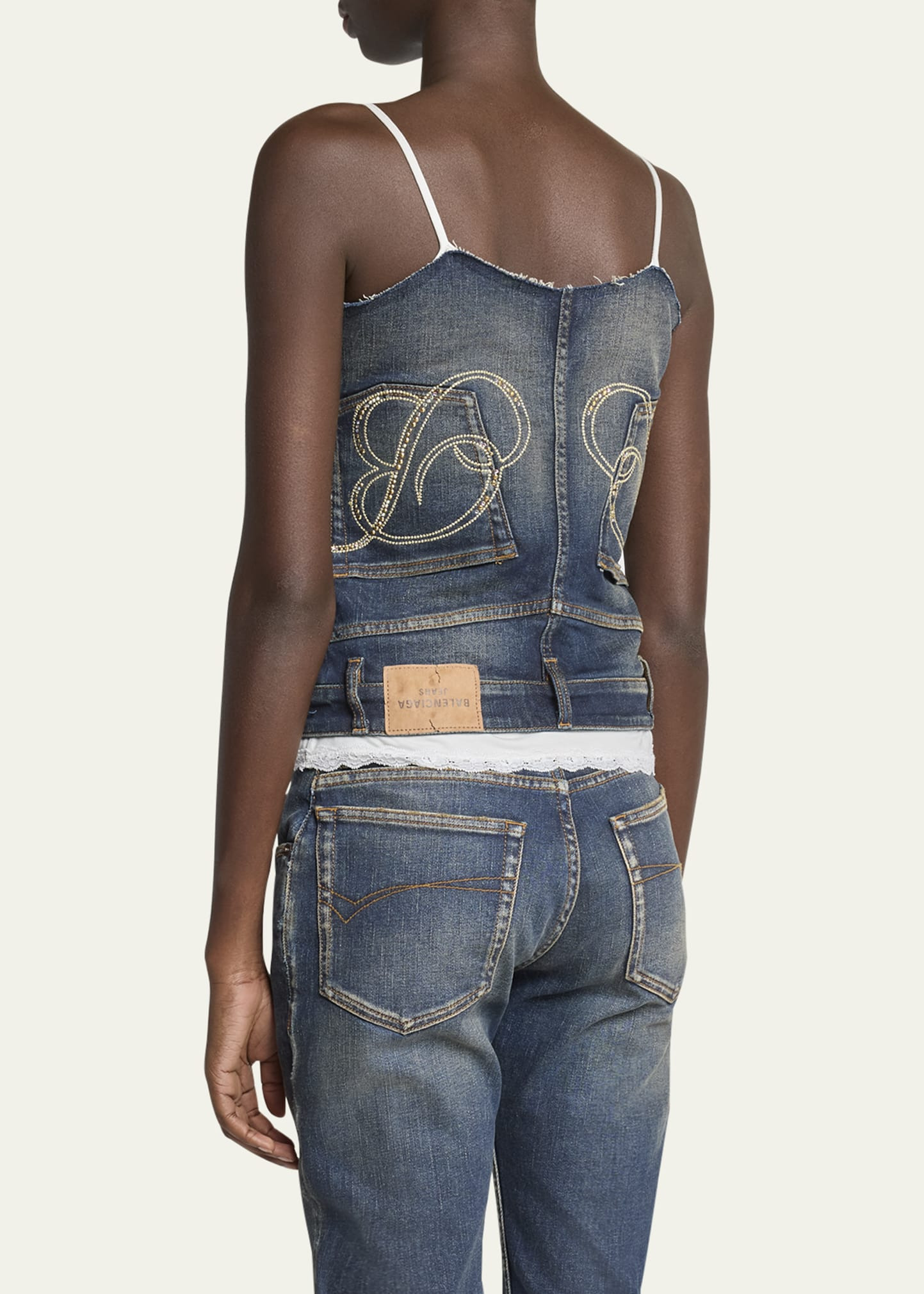 Patched Lace Denim Tank Top - 3