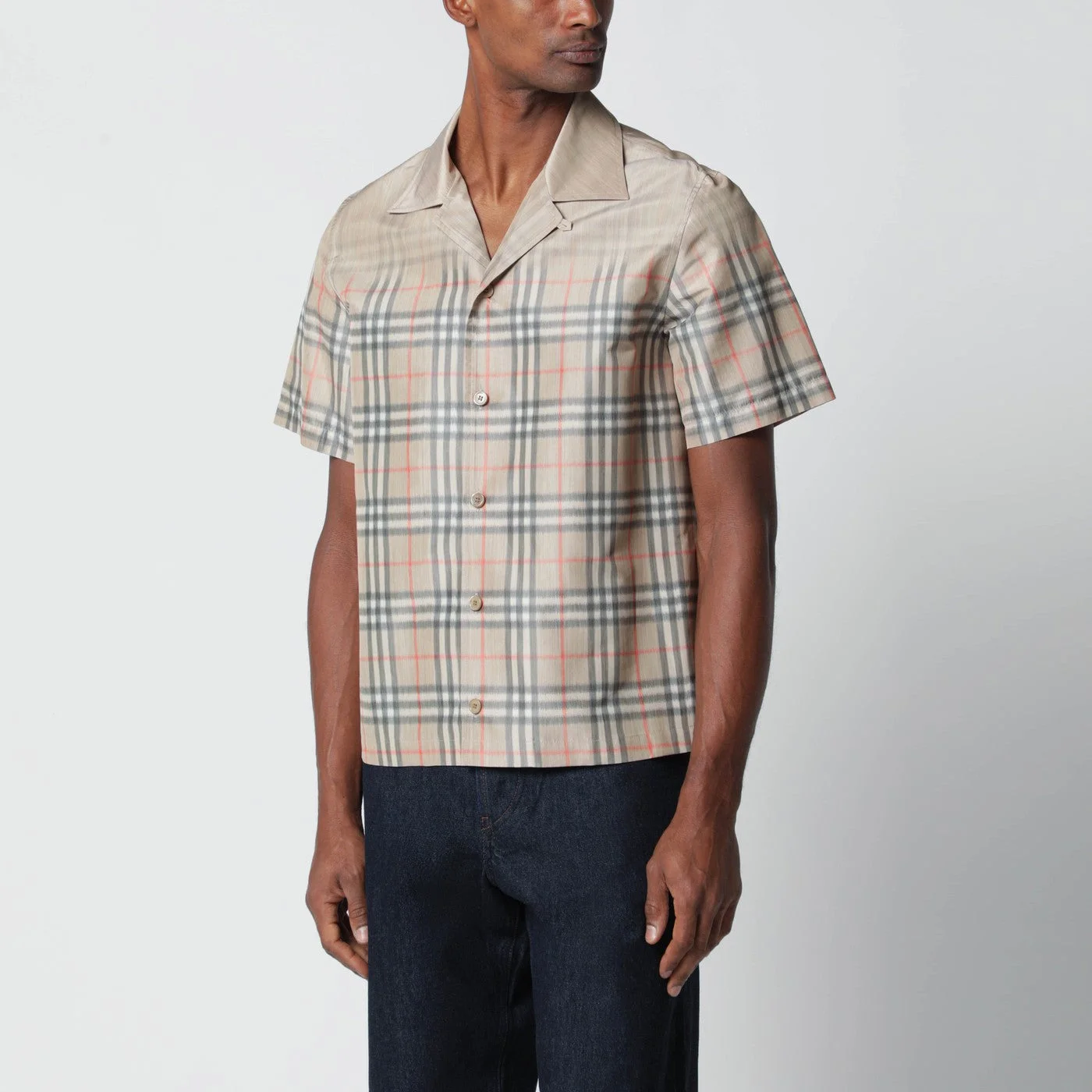 Beige shirt with shaded Check pattern - 1
