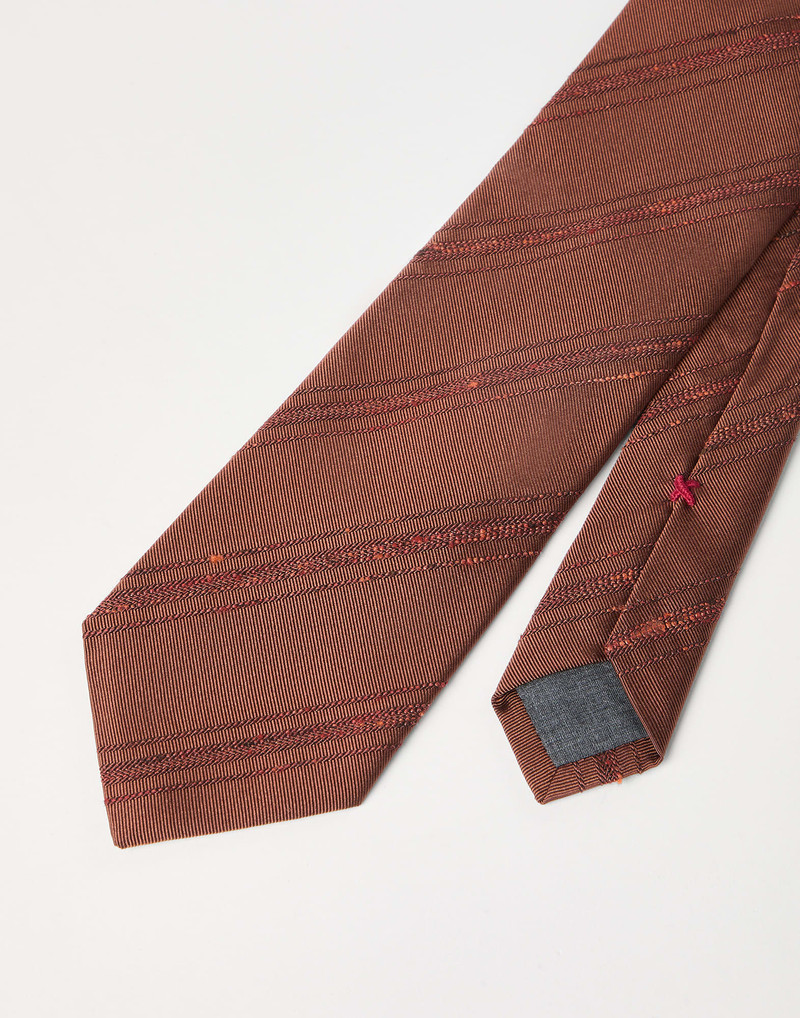 Brunello Cucinelli Slubbed stripes silk and cotton tie outlook