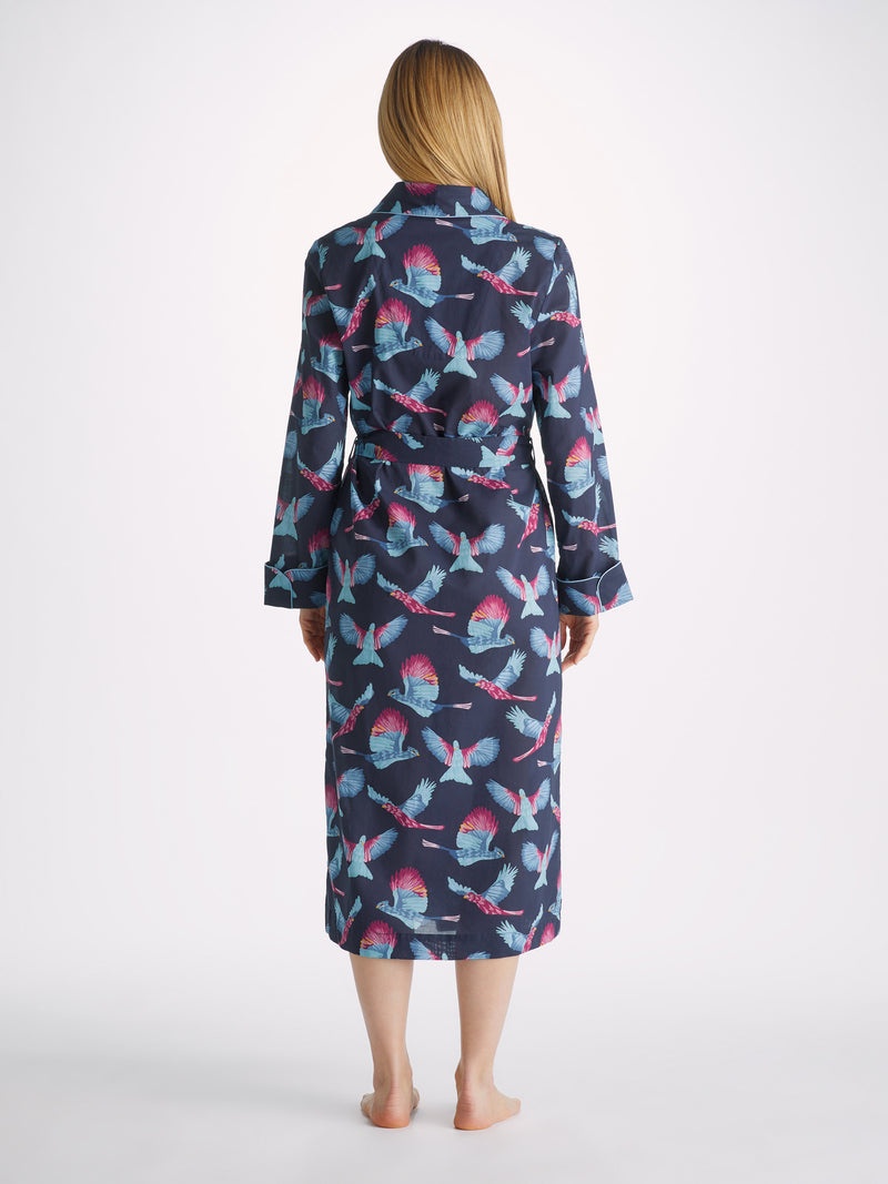 Women's Long Dressing Gown Ledbury 63 Cotton Batiste Navy - 4