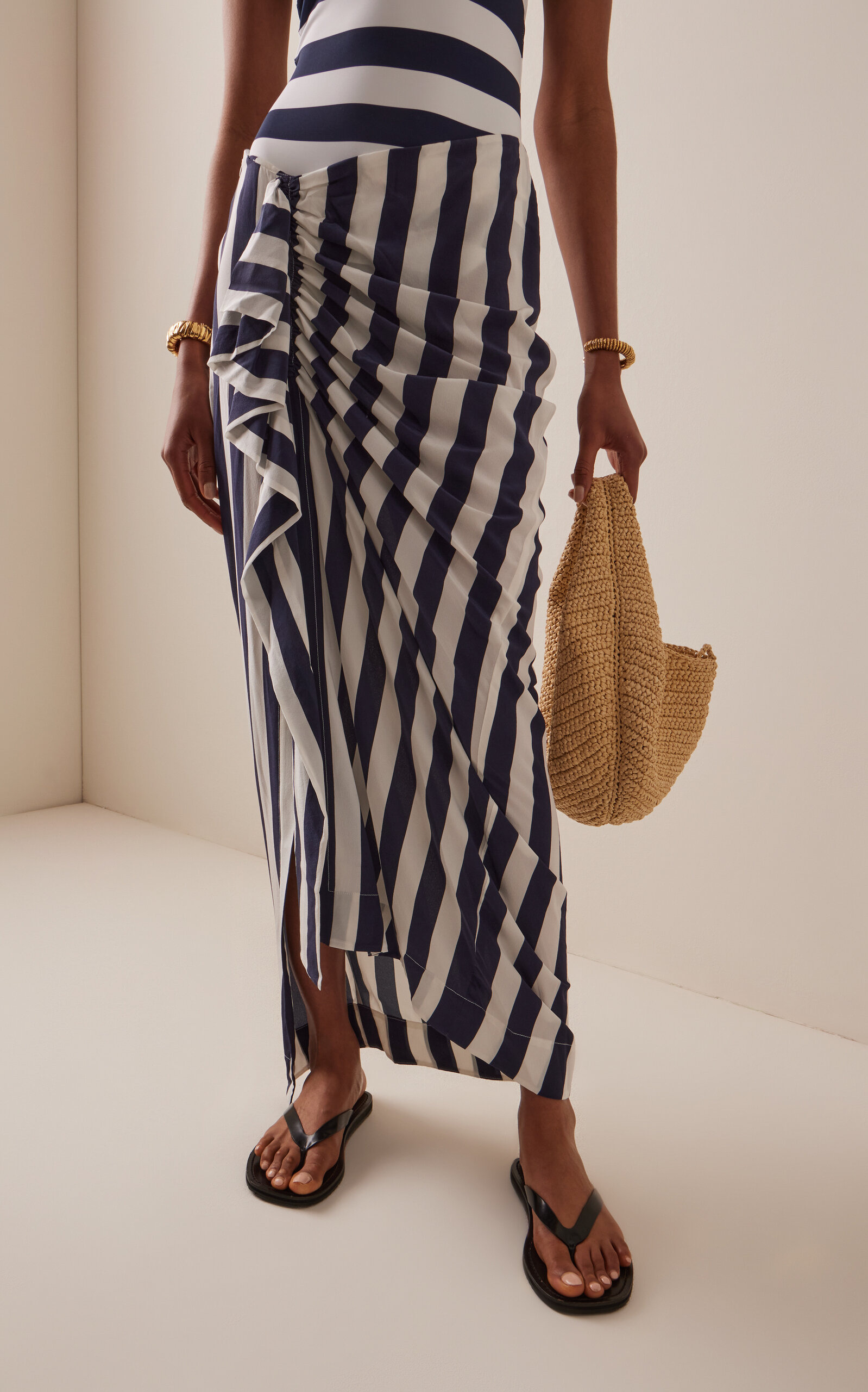 Orta Draped Striped Silk Crepe de Chine Skirt stripe - 3