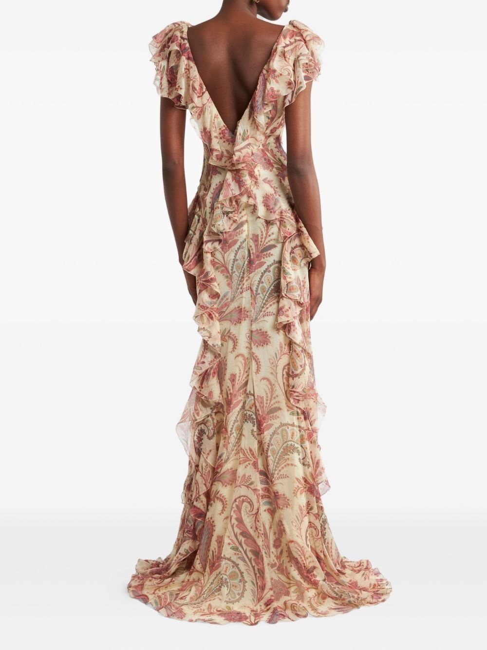 floral-motif v-neck dress - 3