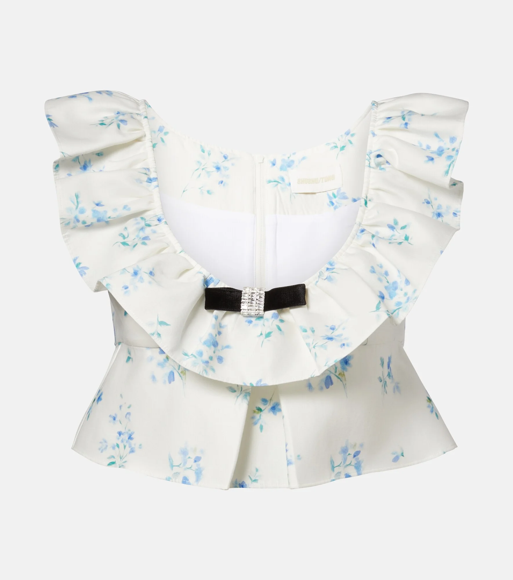 Floral ruffled cotton and silk top - 1