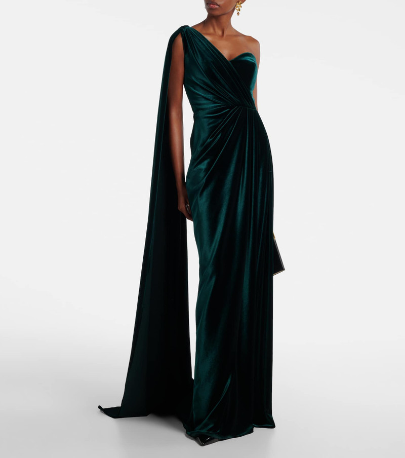 Monique Lhuillier One-shoulder velvet gown outlook