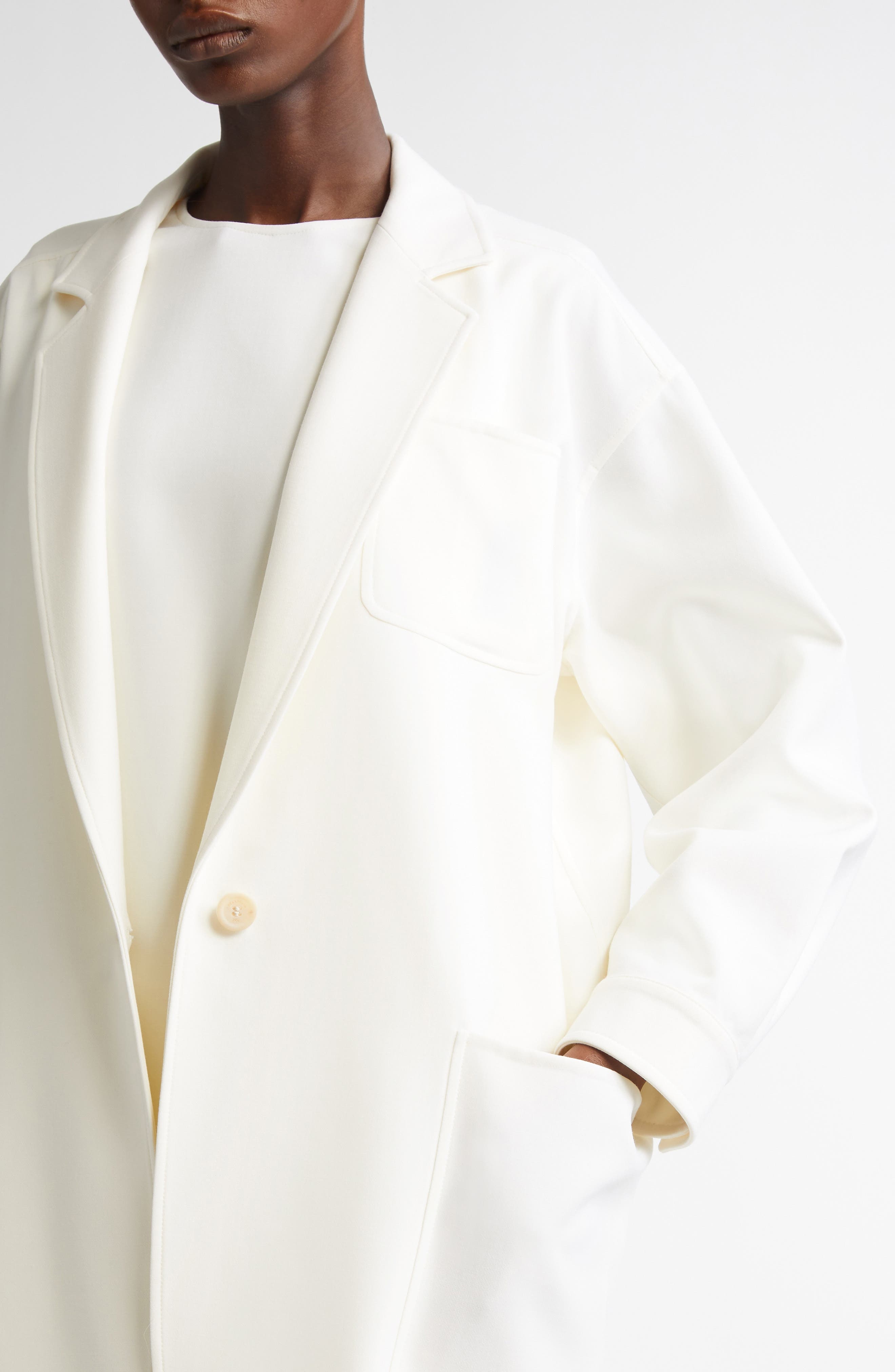 Max Mara Oversize Single Breasted Stretch Wool Canvas Blazer in White at Nordstrom - 5
