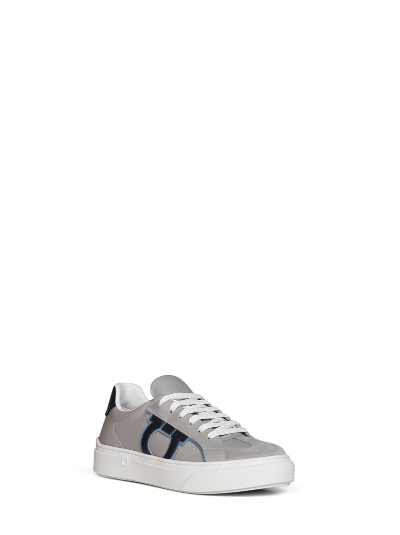 FERRAGAMO Grey calf leather Gancini sneakers outlook
