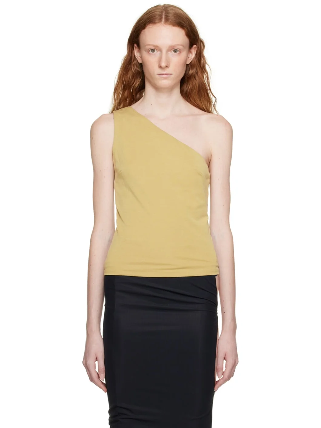 Khaki Form One Shoulder Tank Top - 1