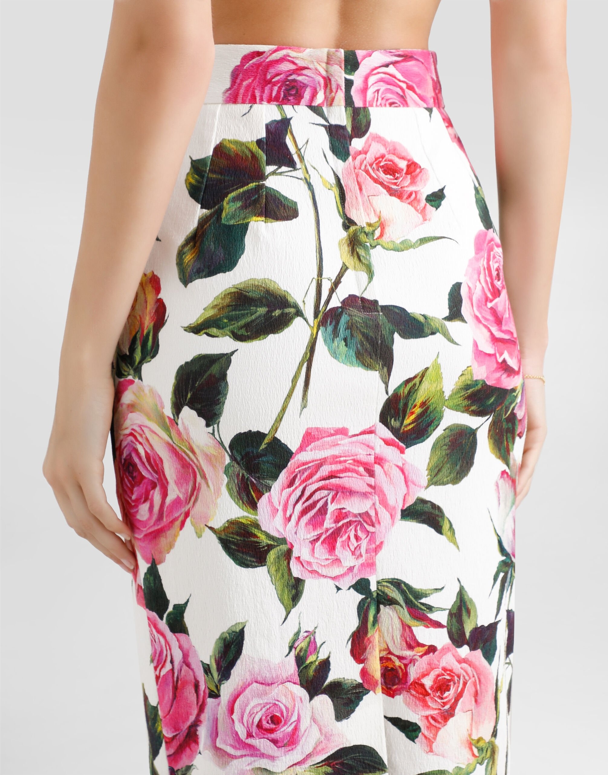 Rose-print cotton jacquard calf-length skirt - 4