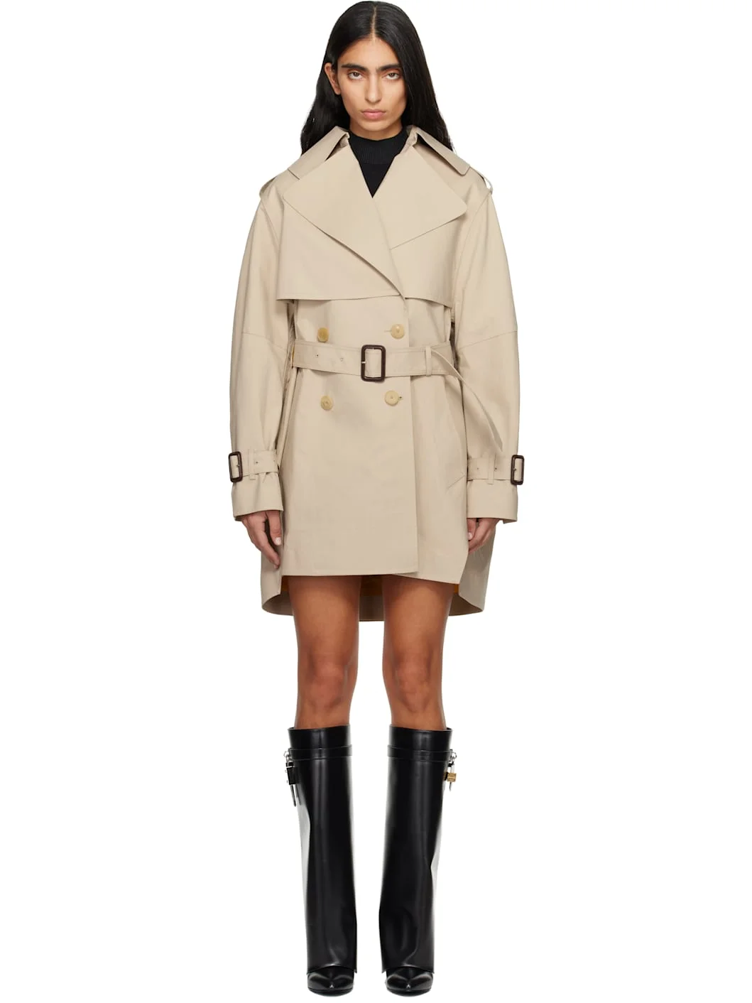 Beige Cocoon Short Trench Coat - 1
