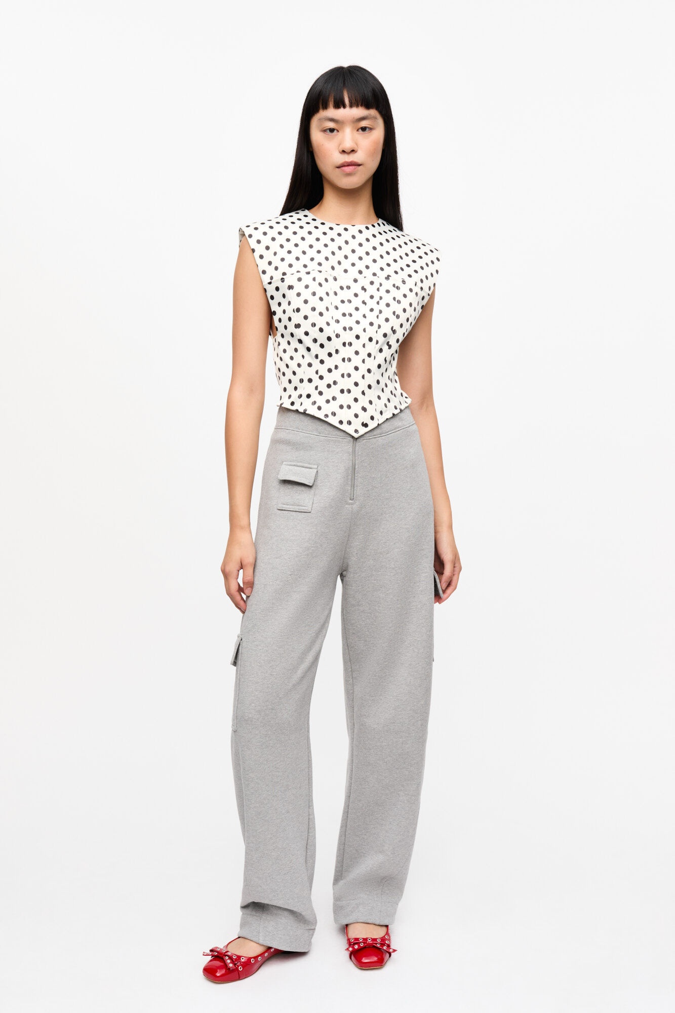 パンツ Ganni Curved Gray Heavy Terry Trousers GANNI GREY HEAVY TERRY CURVED PANTS | REVERSIBLE