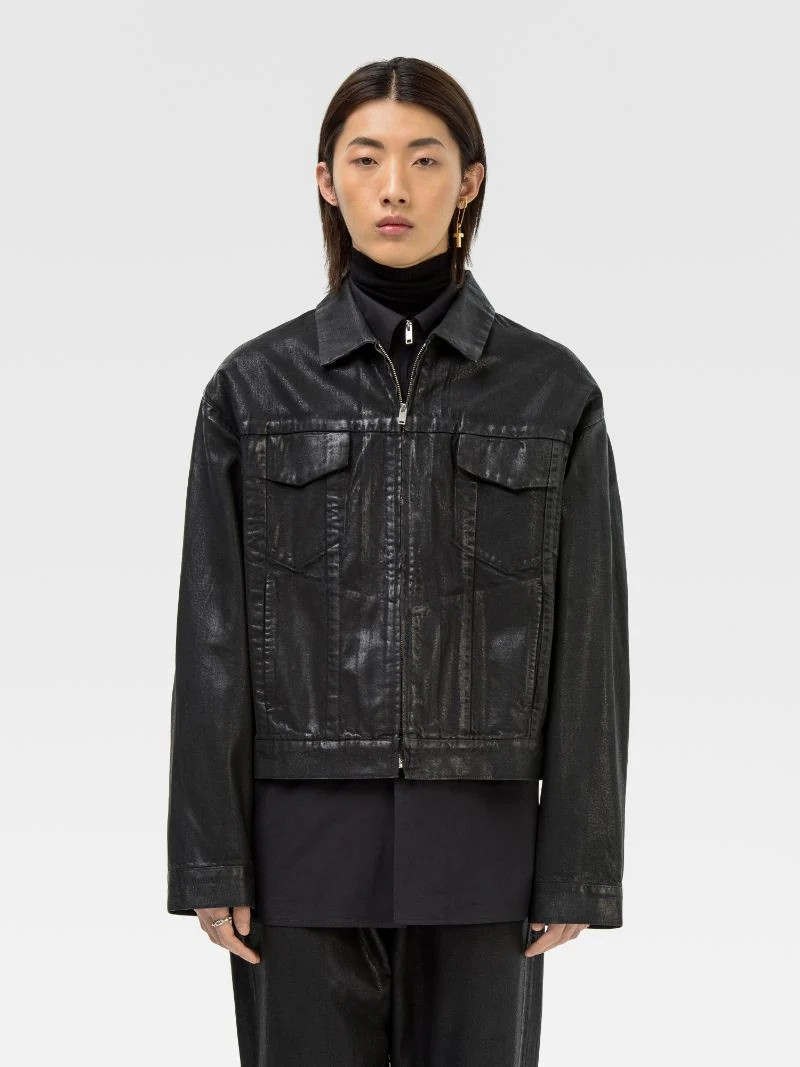 COATED ZIP UP DENIM JACKET 3