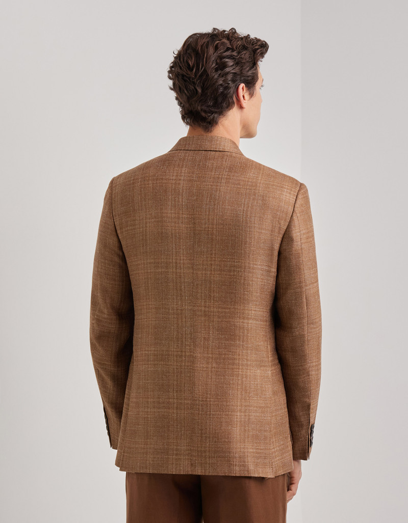 RUST-COLORED REGULAR FIT JACKET IN WOOL, SILK, AND LINEN WITH OVERCHECK PATTERN 4