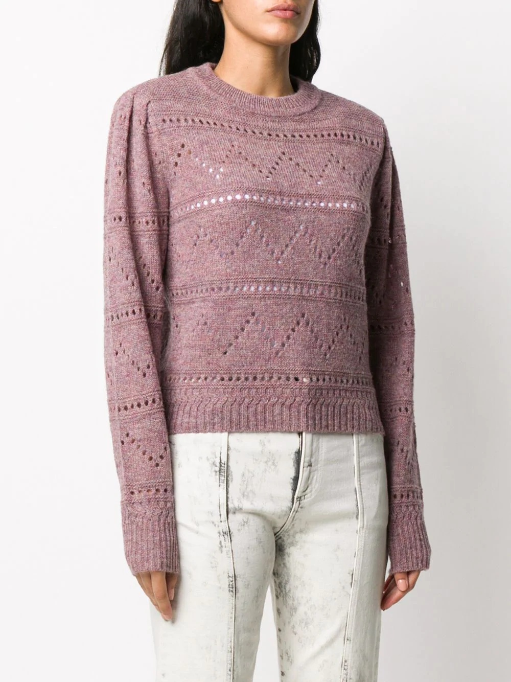 open knit crew neck jumper - 3