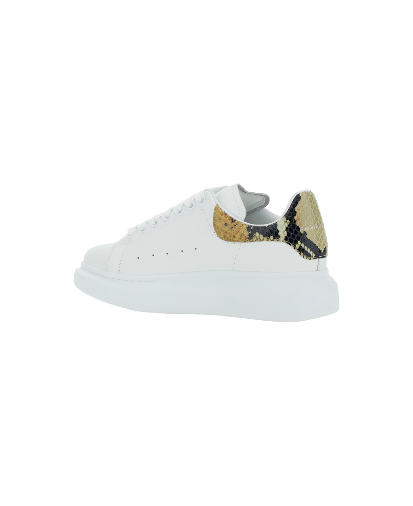 White Oversize Sneakers With Snake Print On The Heel In Leather Woman - 3