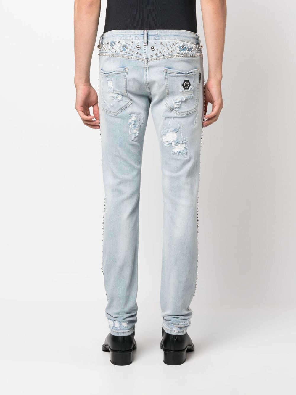 stud-embellished distressed jeans - 4