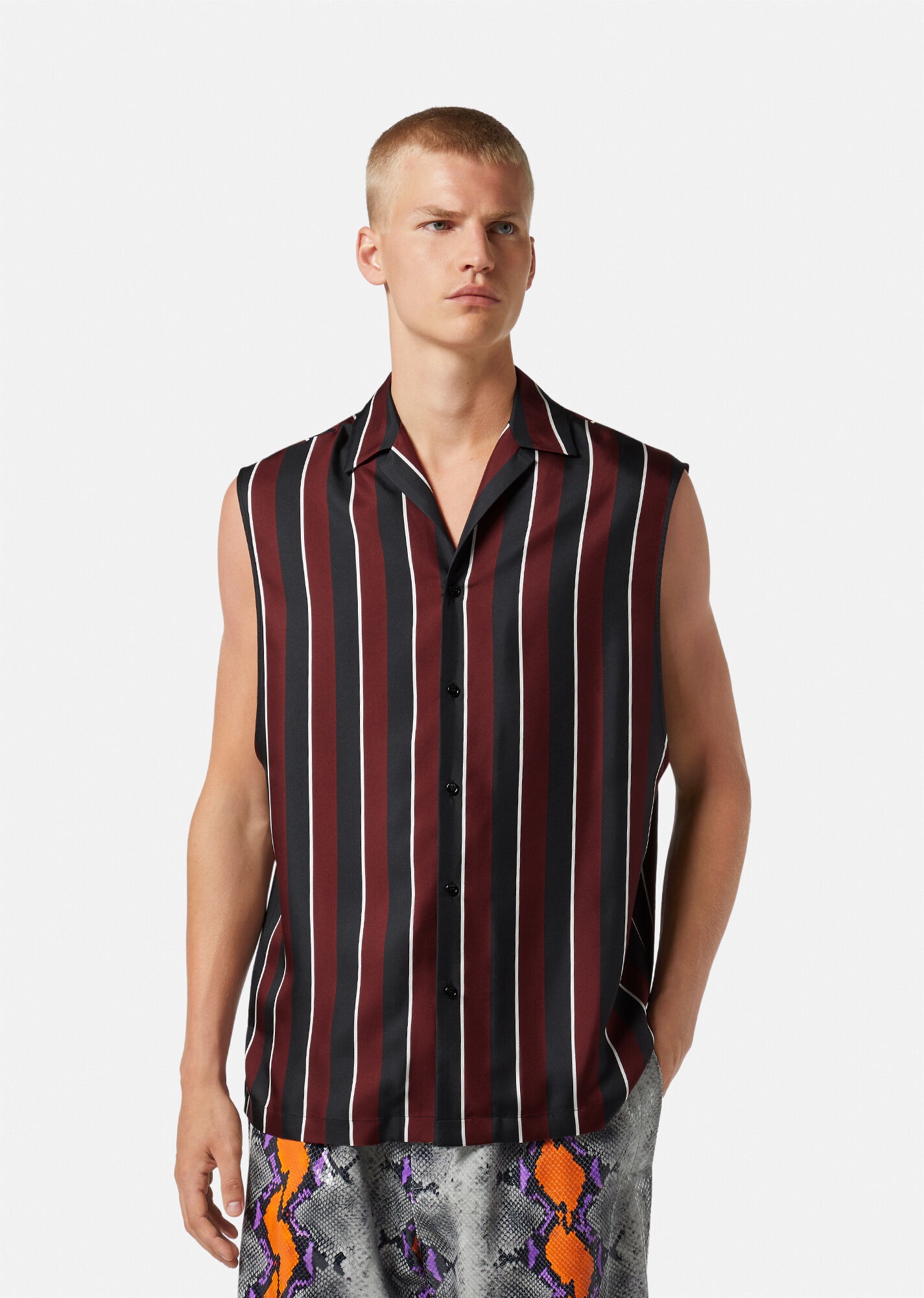 Striped Sleeveless Silk Shirt - 3